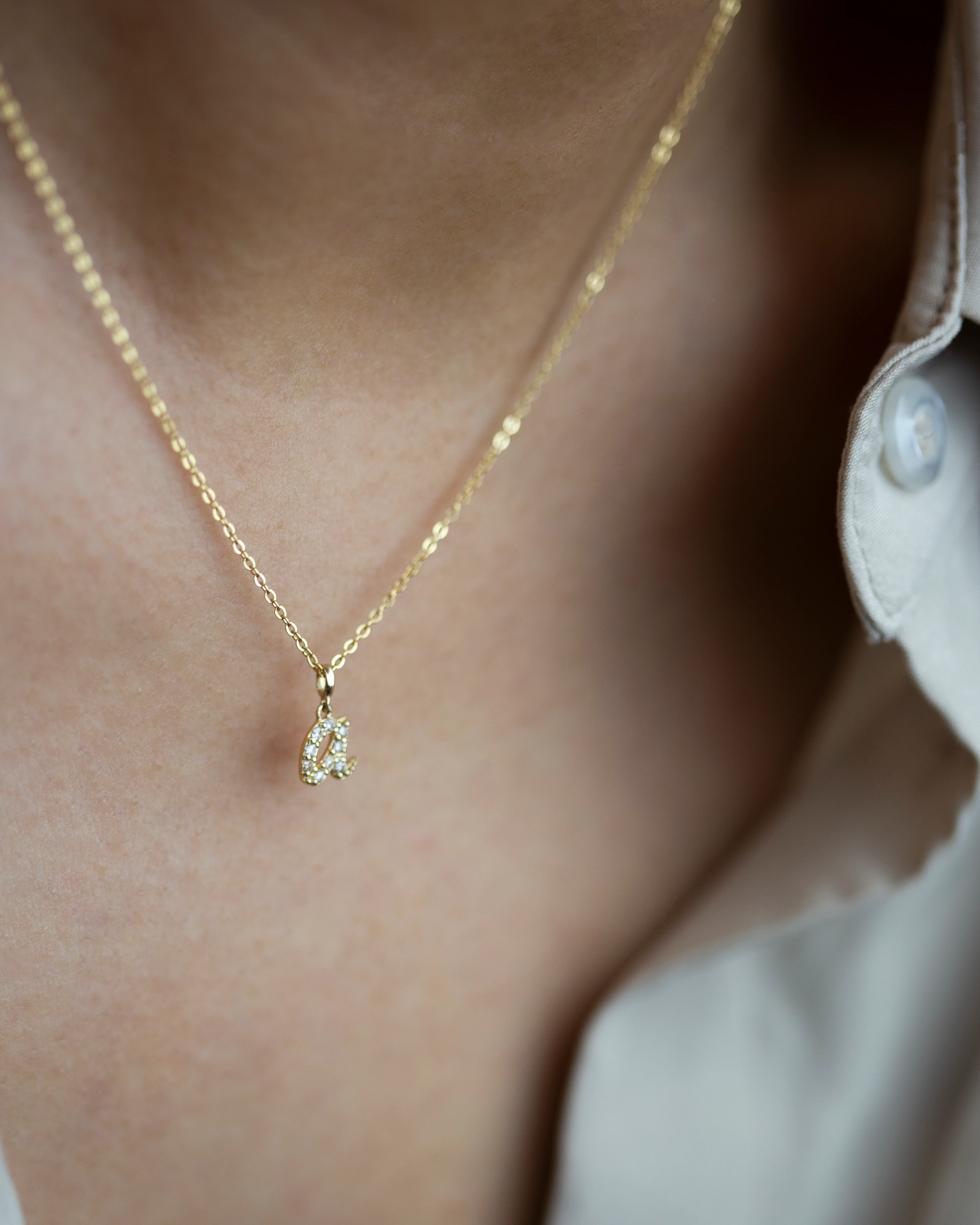 14k Diamond Italic Letter Necklace - Image 4