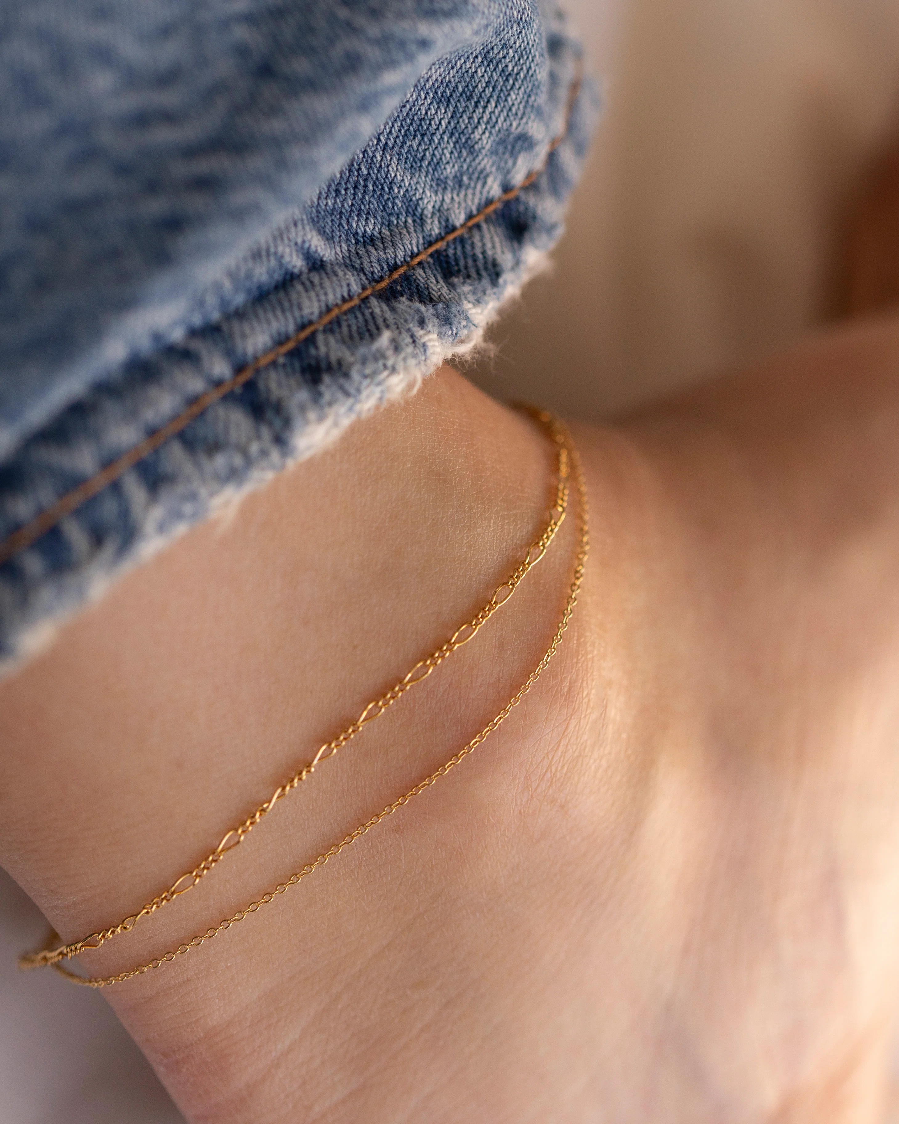 Double Strand Anklet Figaro and dainty Chain Anklet