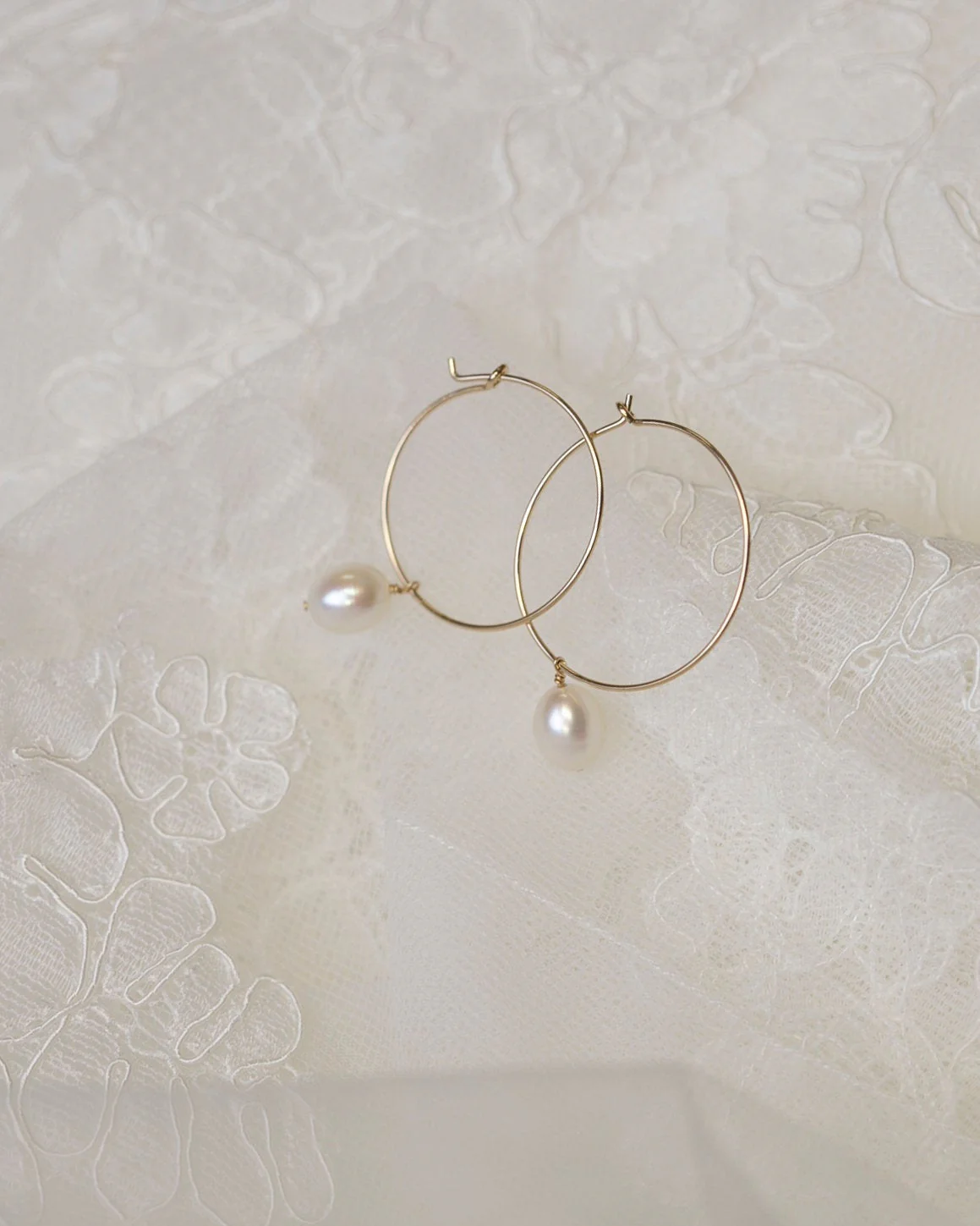 Freshwater Pearl Wire Hoop Earrings - Image 2