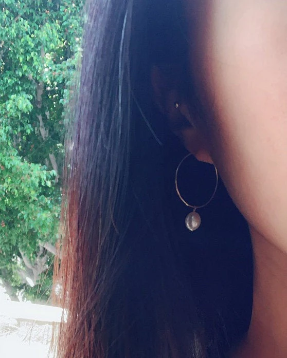 Freshwater Pearl Wire Hoop Earrings - Image 4