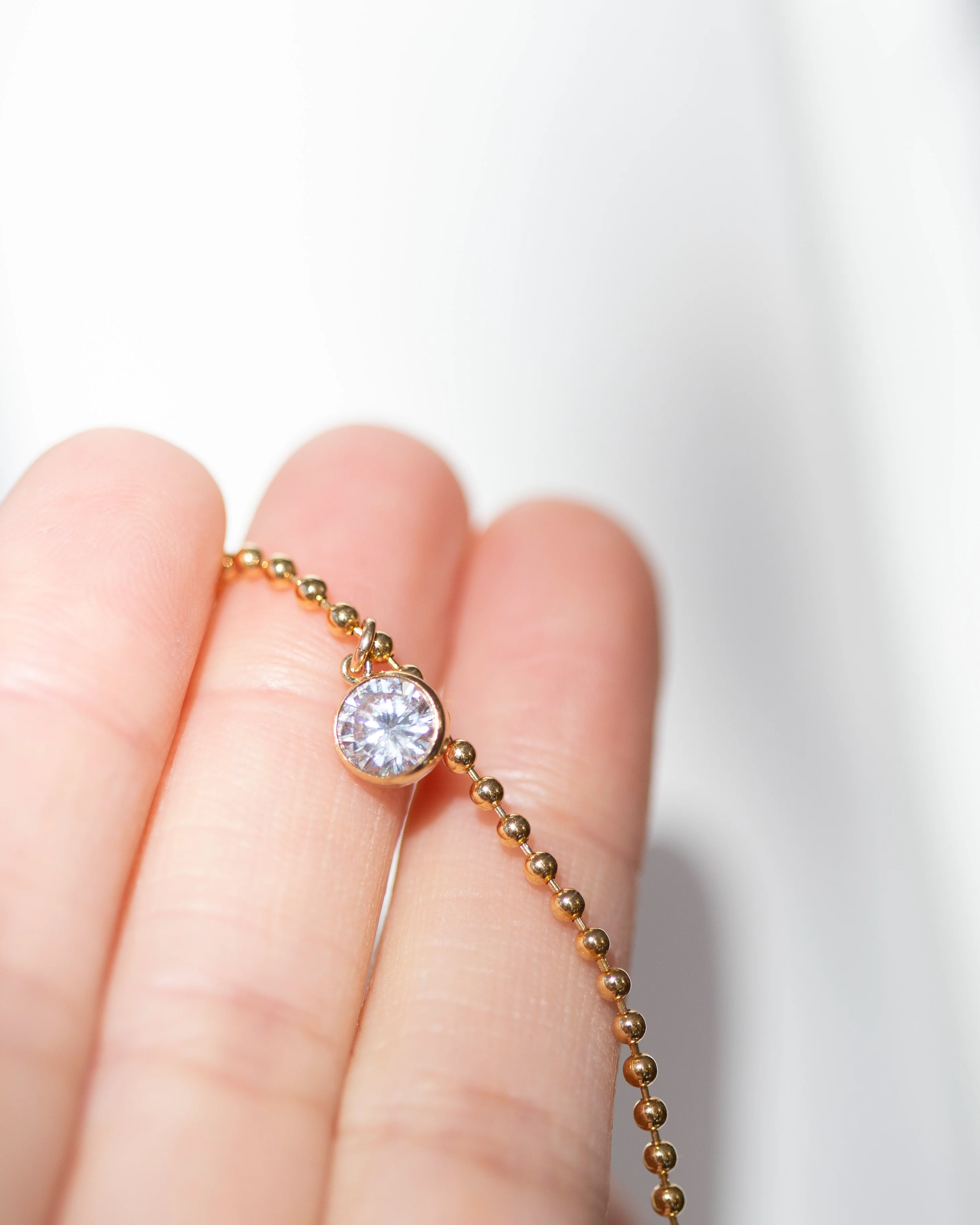 Gold ball chain diamond pendant necklace - Image 2