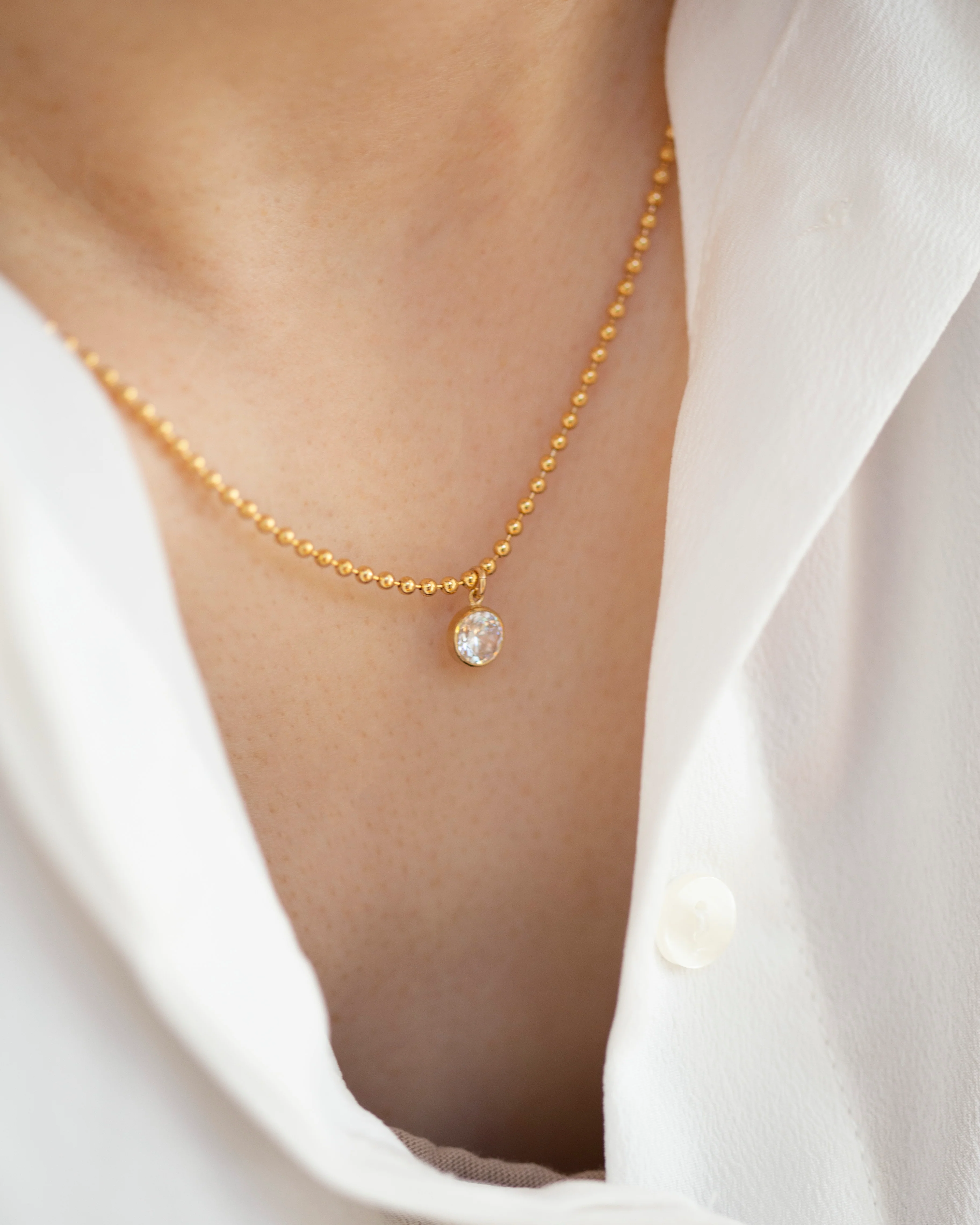Gold ball chain diamond pendant necklace - Image 3
