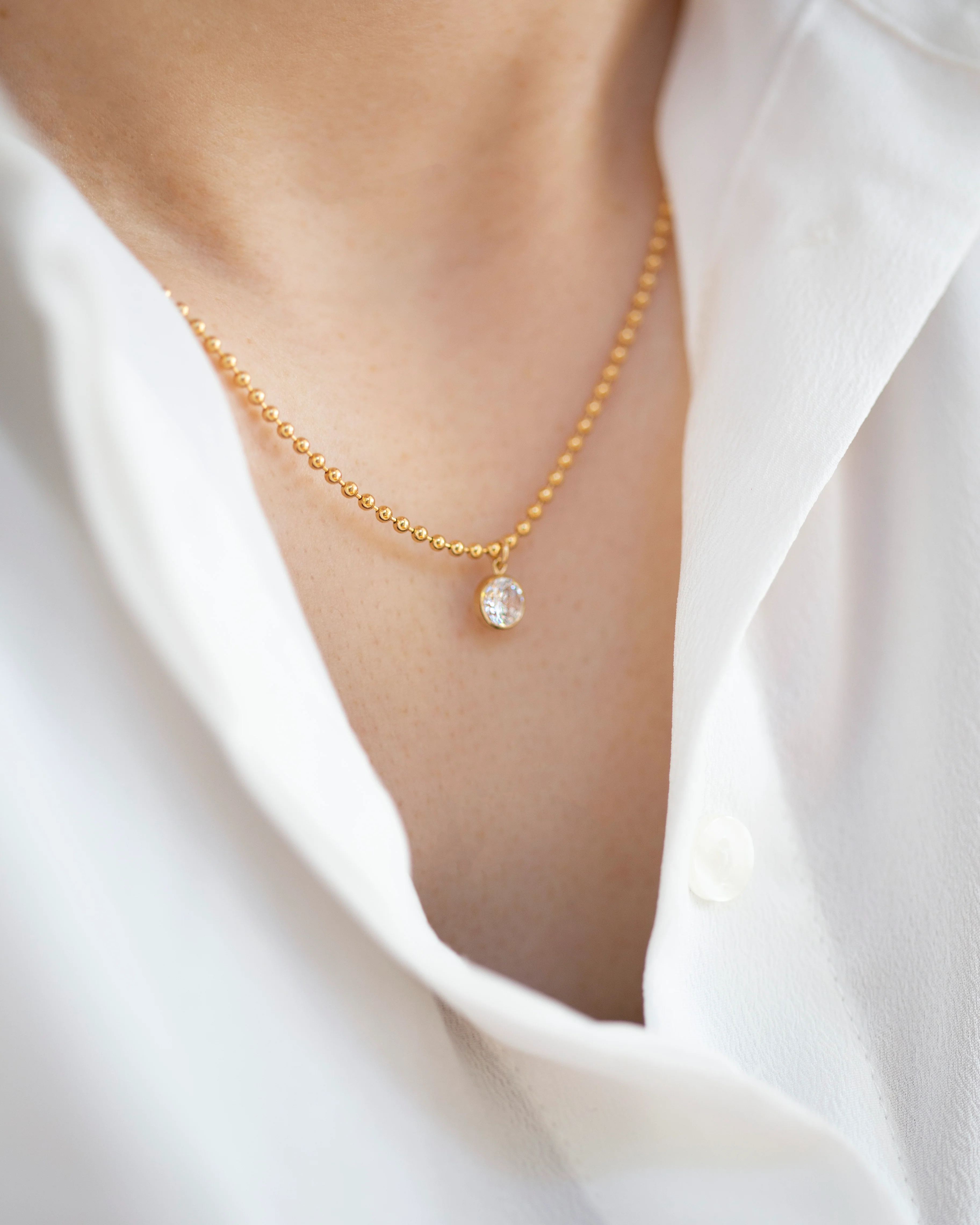 Gold ball chain diamond pendant necklace - Image 4