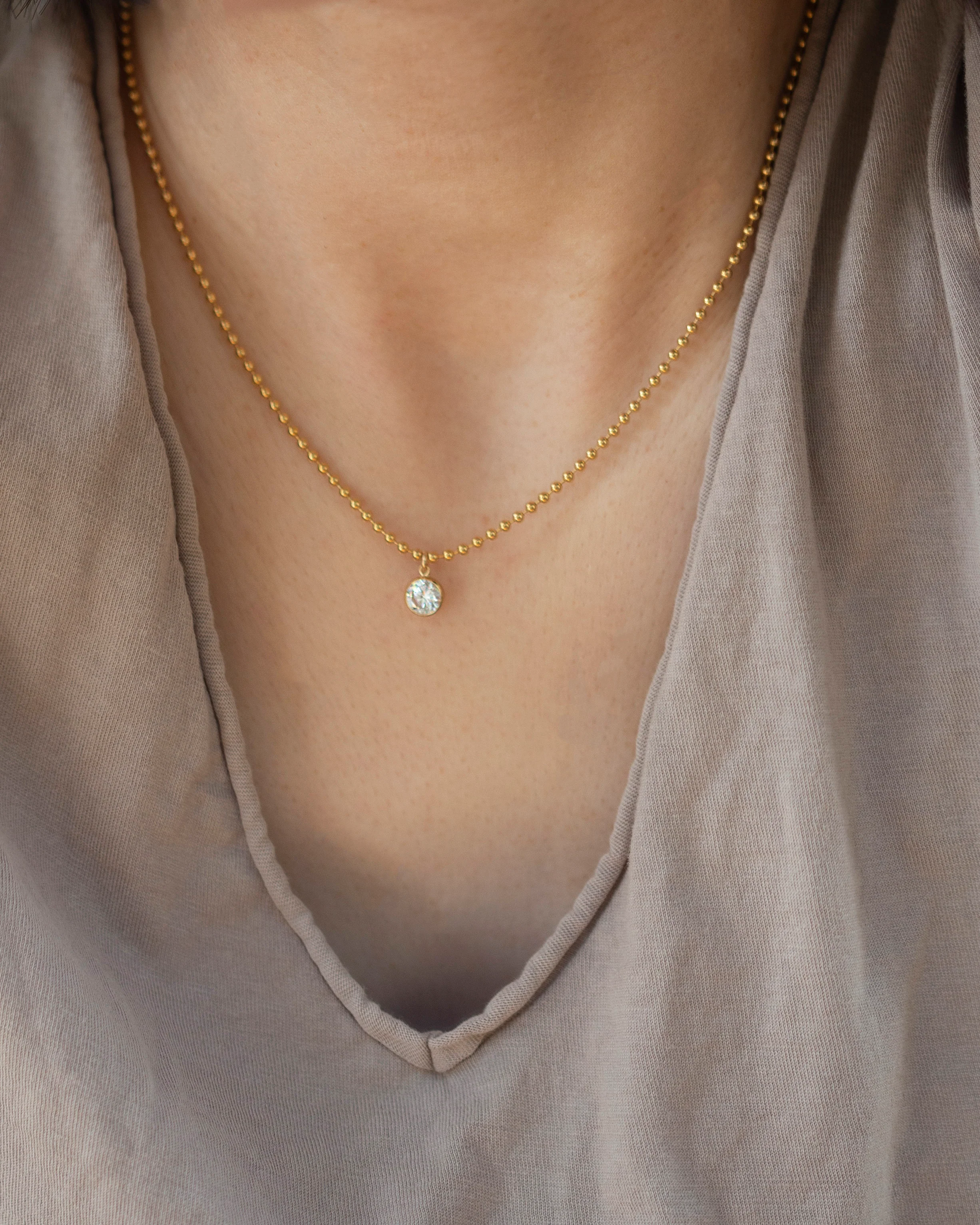 Gold ball chain diamond pendant necklace - Image 5
