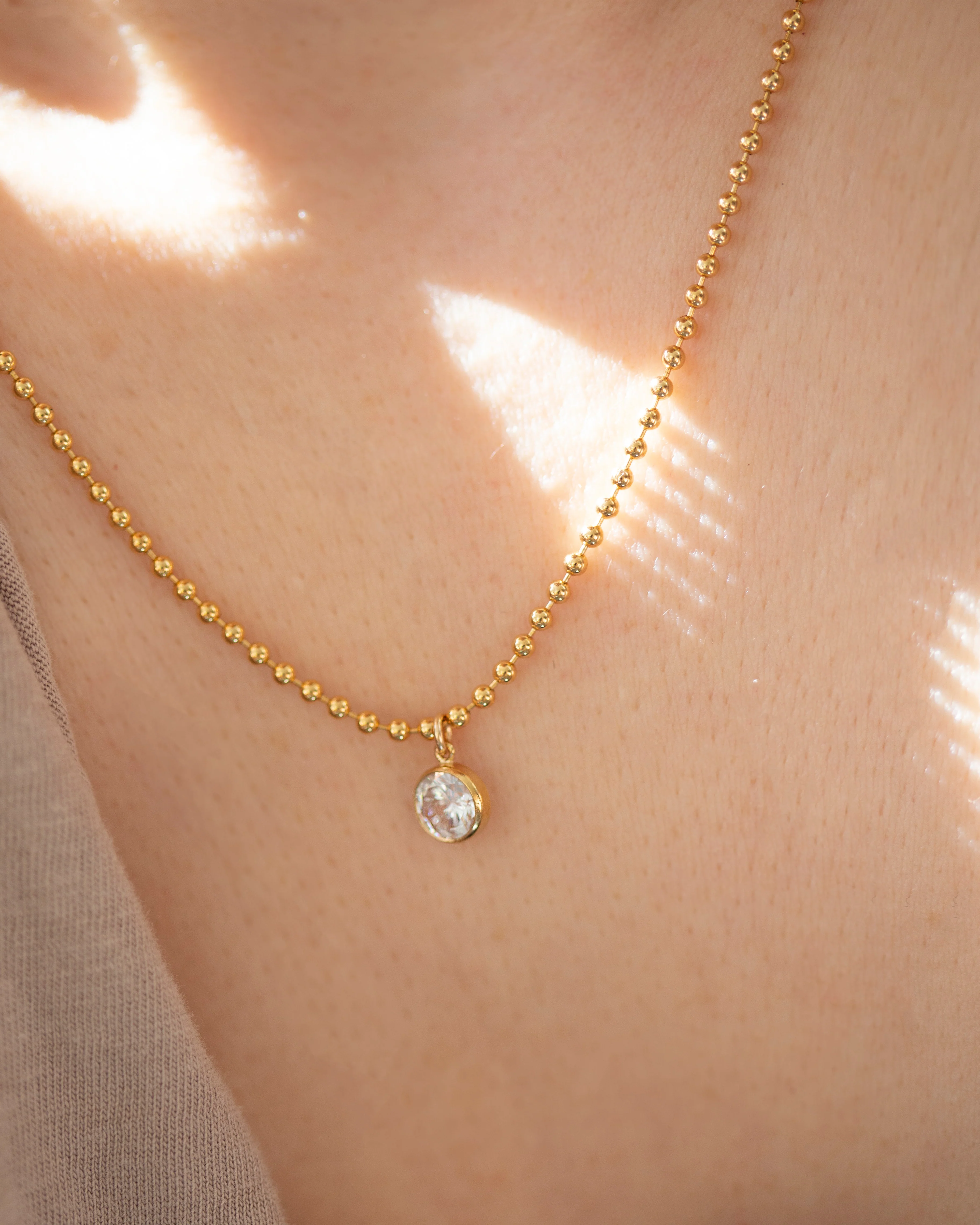 Gold ball chain diamond pendant necklace - Image 6