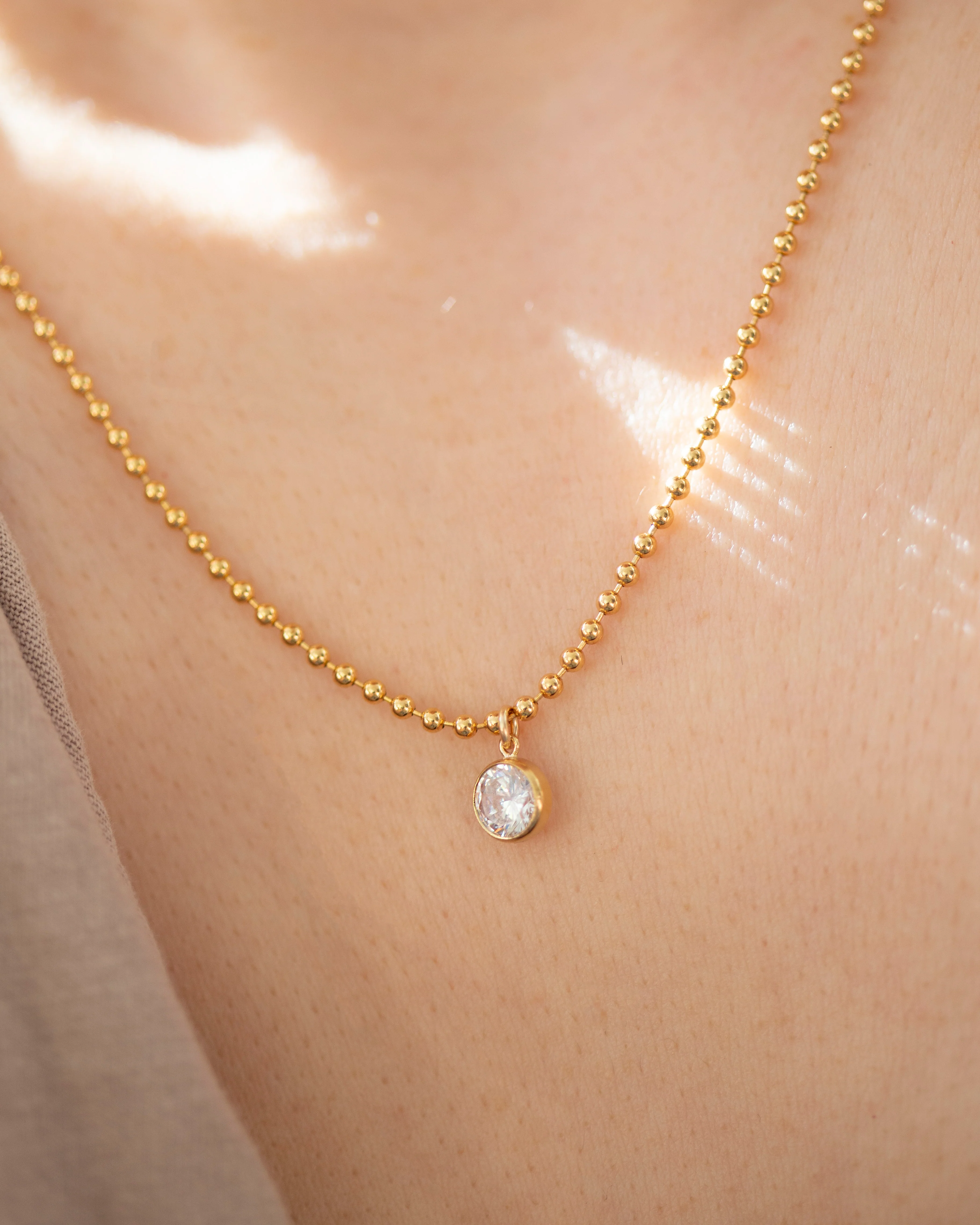 Gold ball chain diamond pendant necklace - Image 7