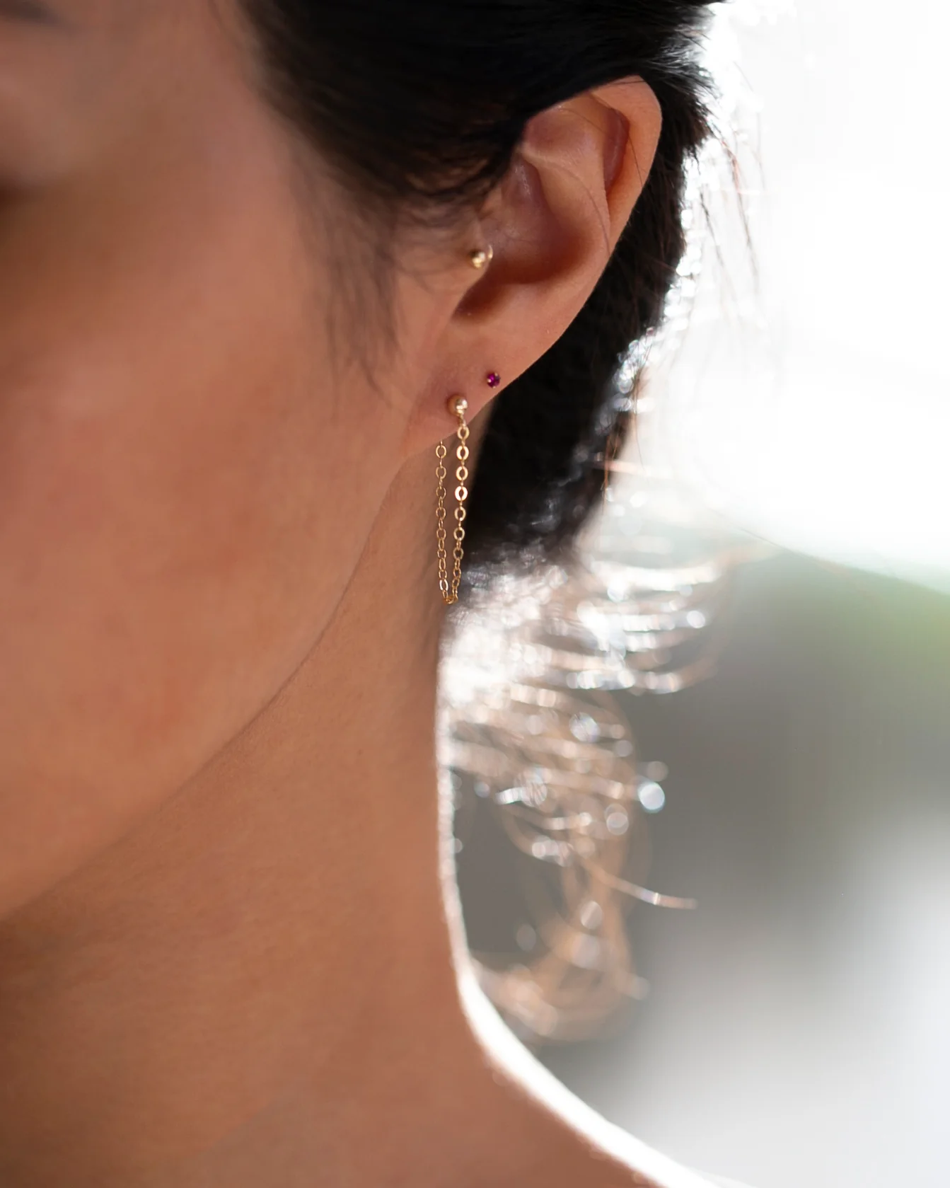 Gold Chain Stud Earrings - Image 2
