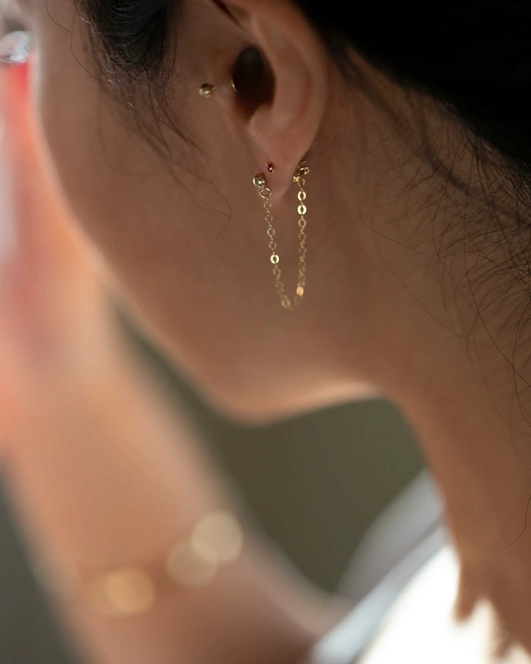 Gold Chain Stud Earrings - Image 3