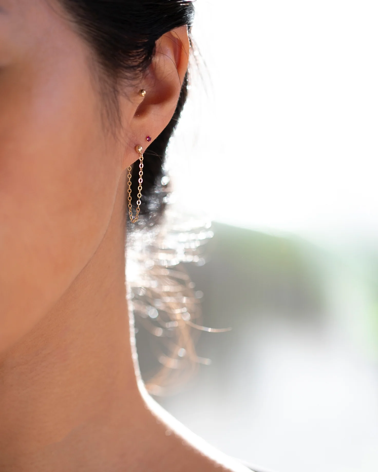 Gold Chain Stud Earrings - Image 4