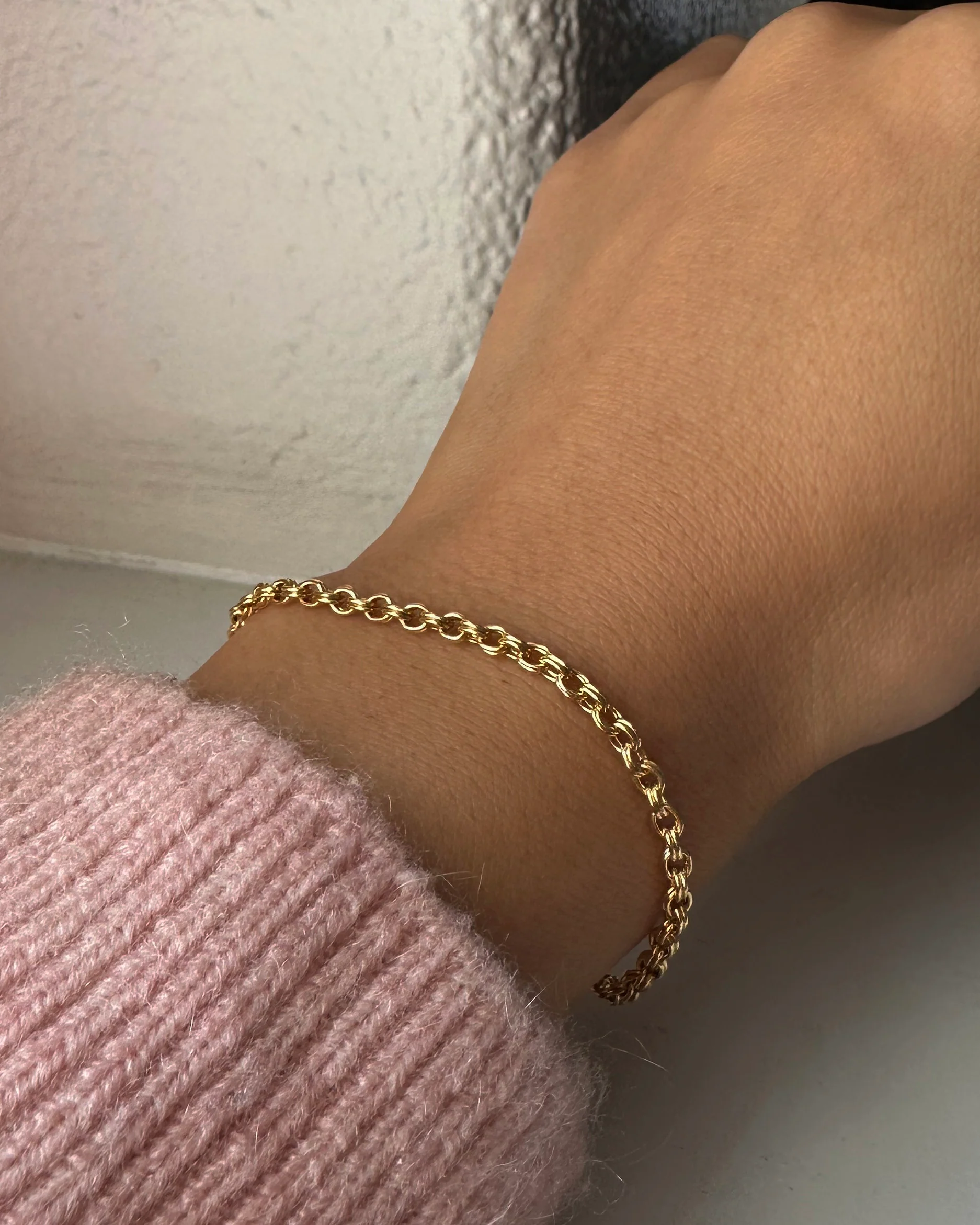 Gold Double Round Cable Chain Bracelet - Image 4
