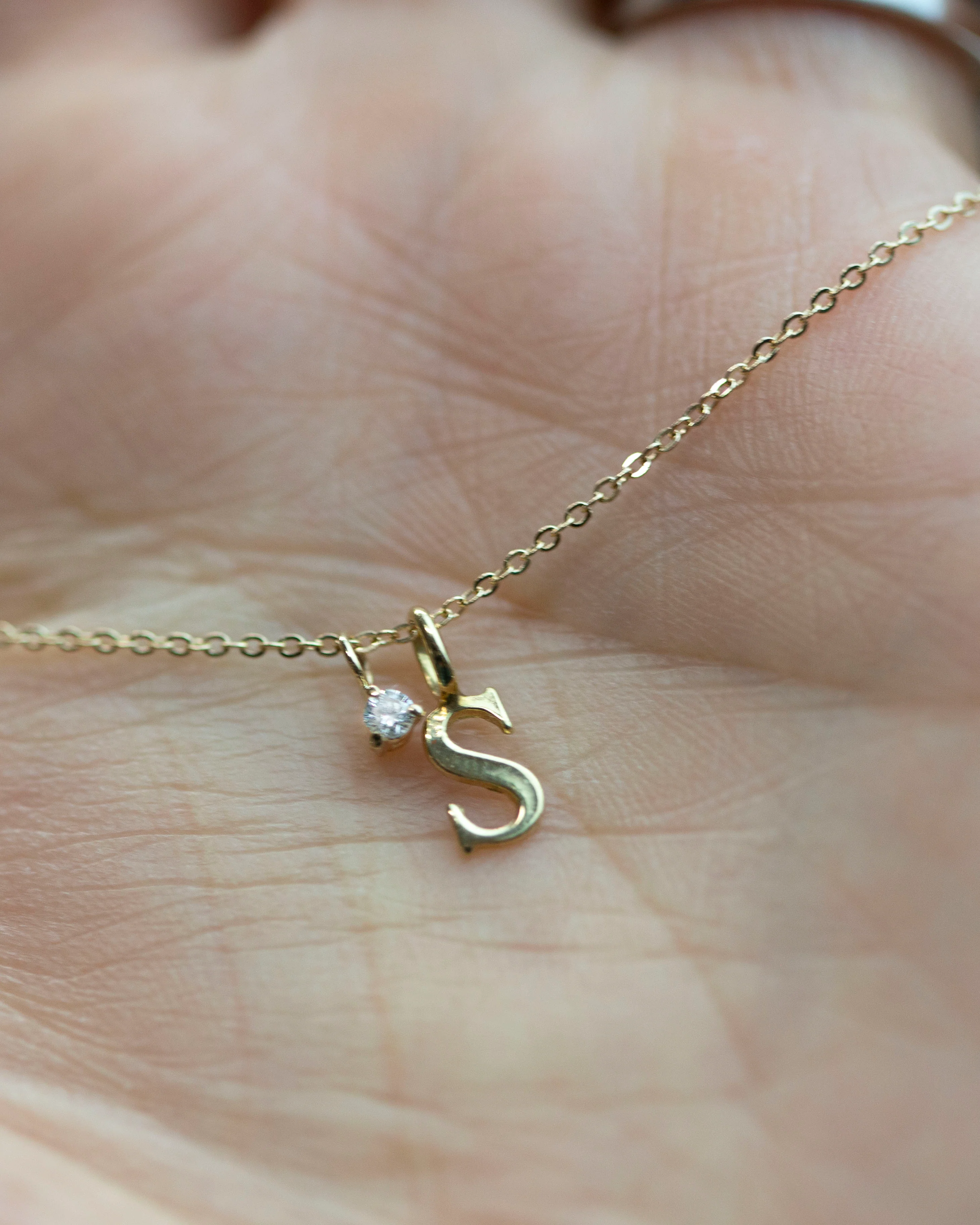 Initial Charm with  Baby Diamond Solitaire Necklace - Image 3