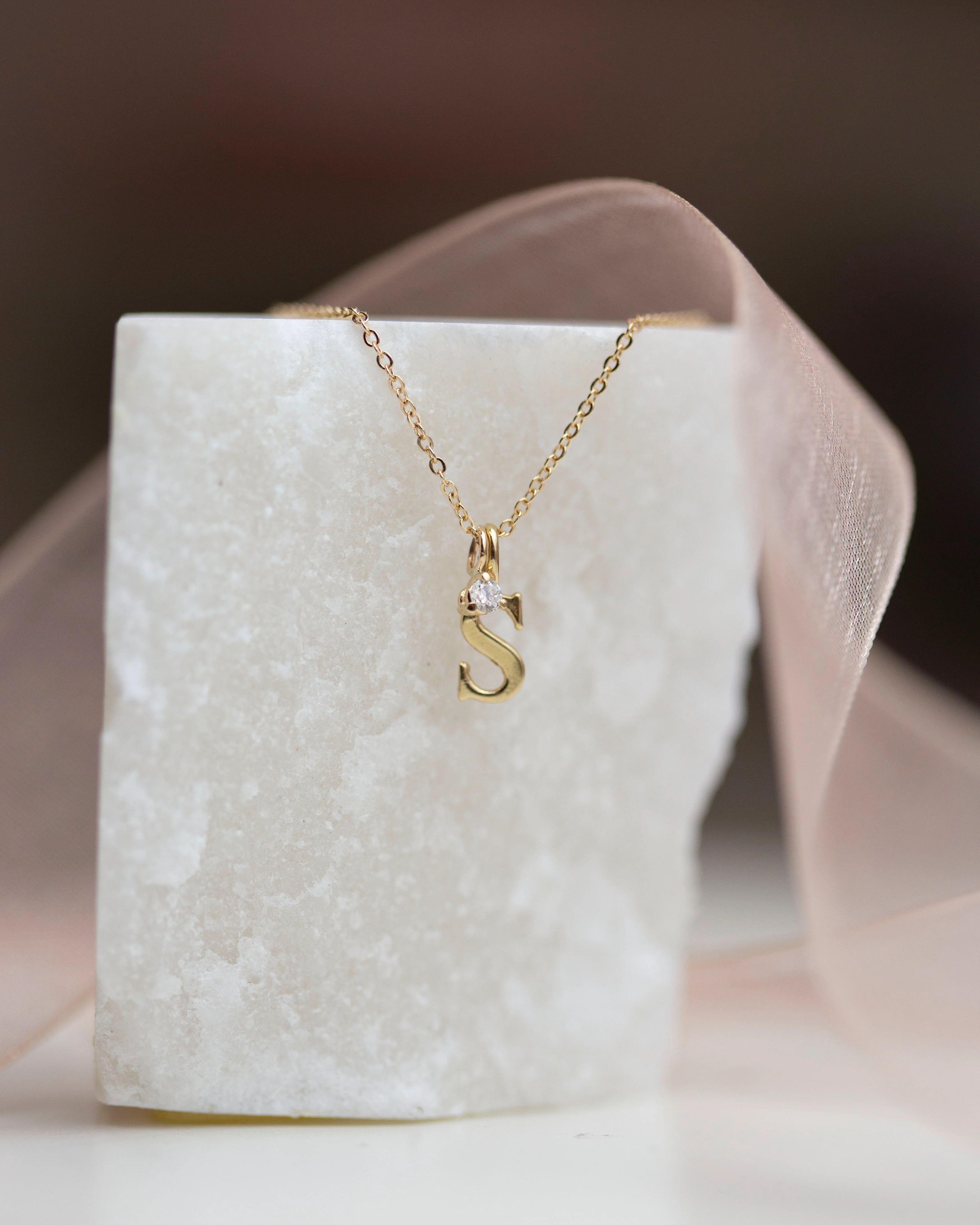 Initial Charm with  Baby Diamond Solitaire Necklace - Image 5