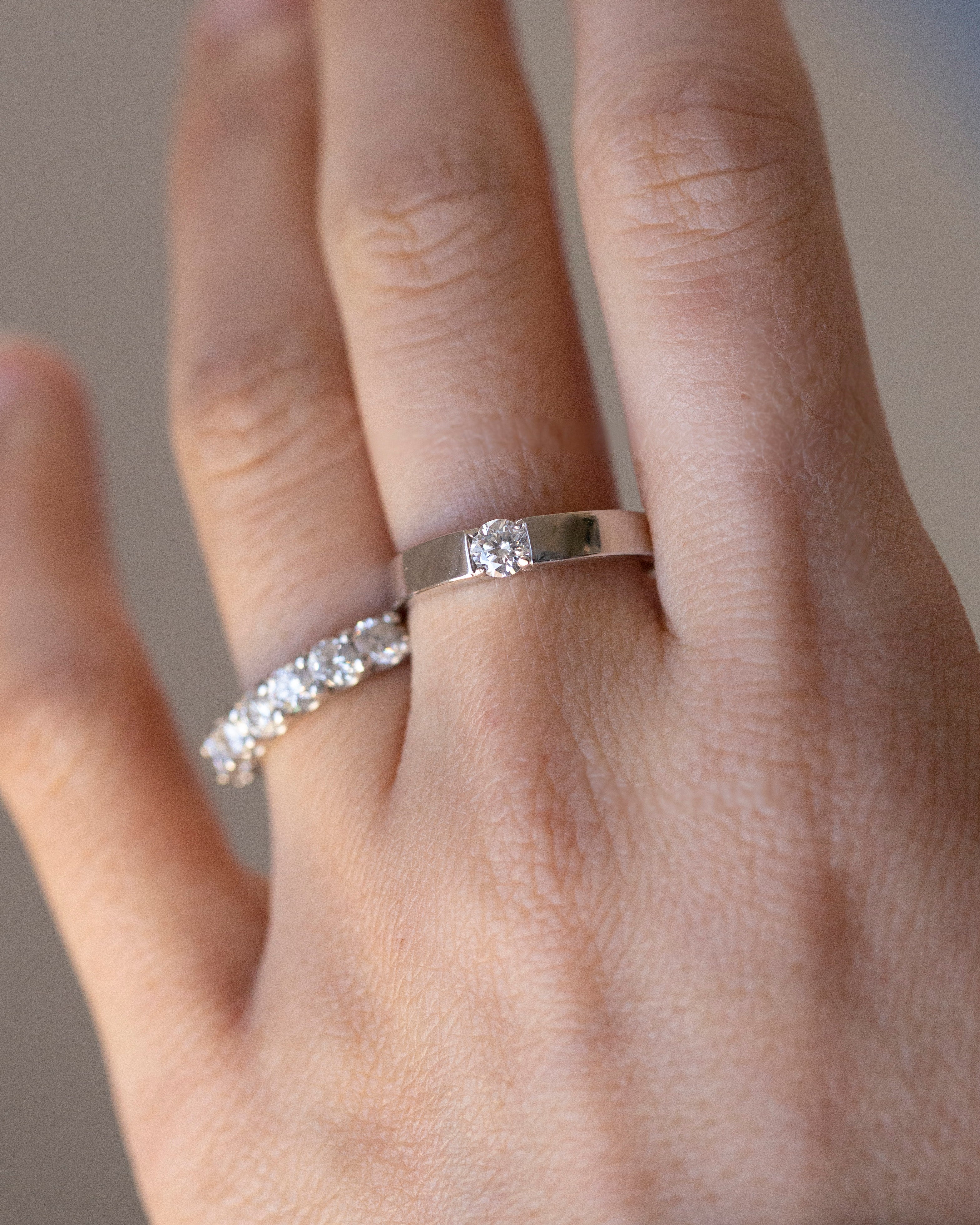Lab Grown Diamond Silver Wedding Band | Minimalist Diamond Ring | Couple Matching Ring - Image 3
