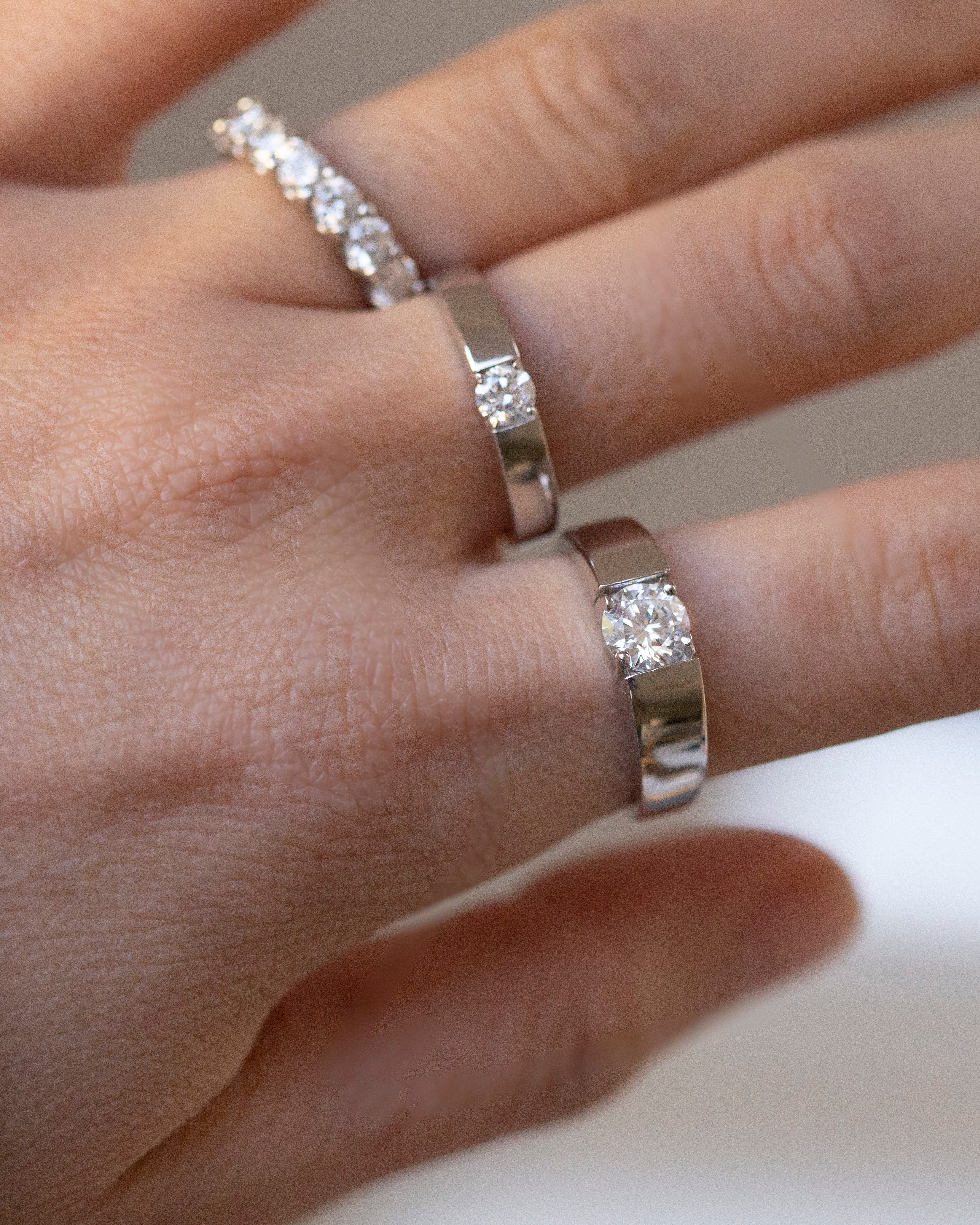 Lab Grown Diamond Silver Wedding Band | Minimalist Diamond Ring | Couple Matching Ring - Image 4
