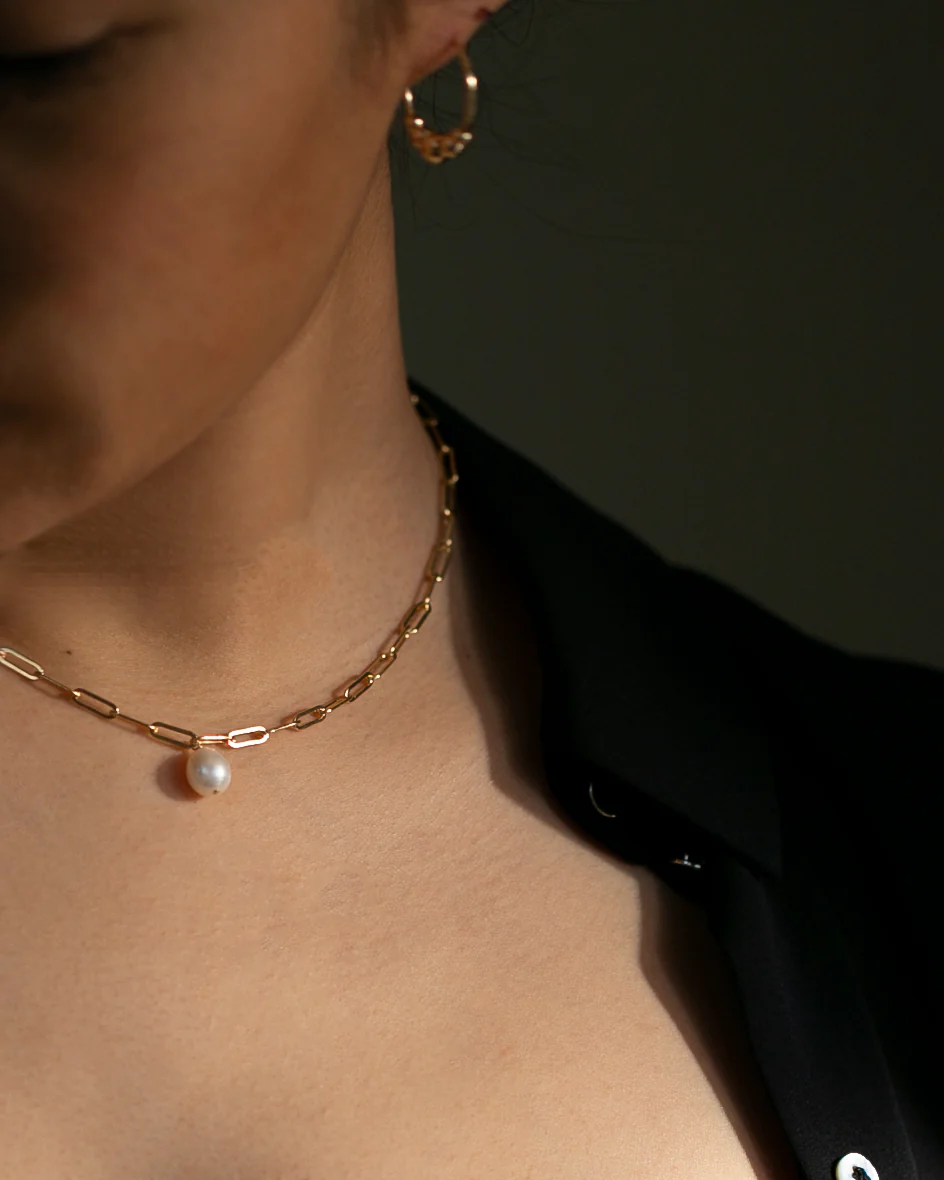 Link Pearl Necklace on Paper clip chain - Image 2
