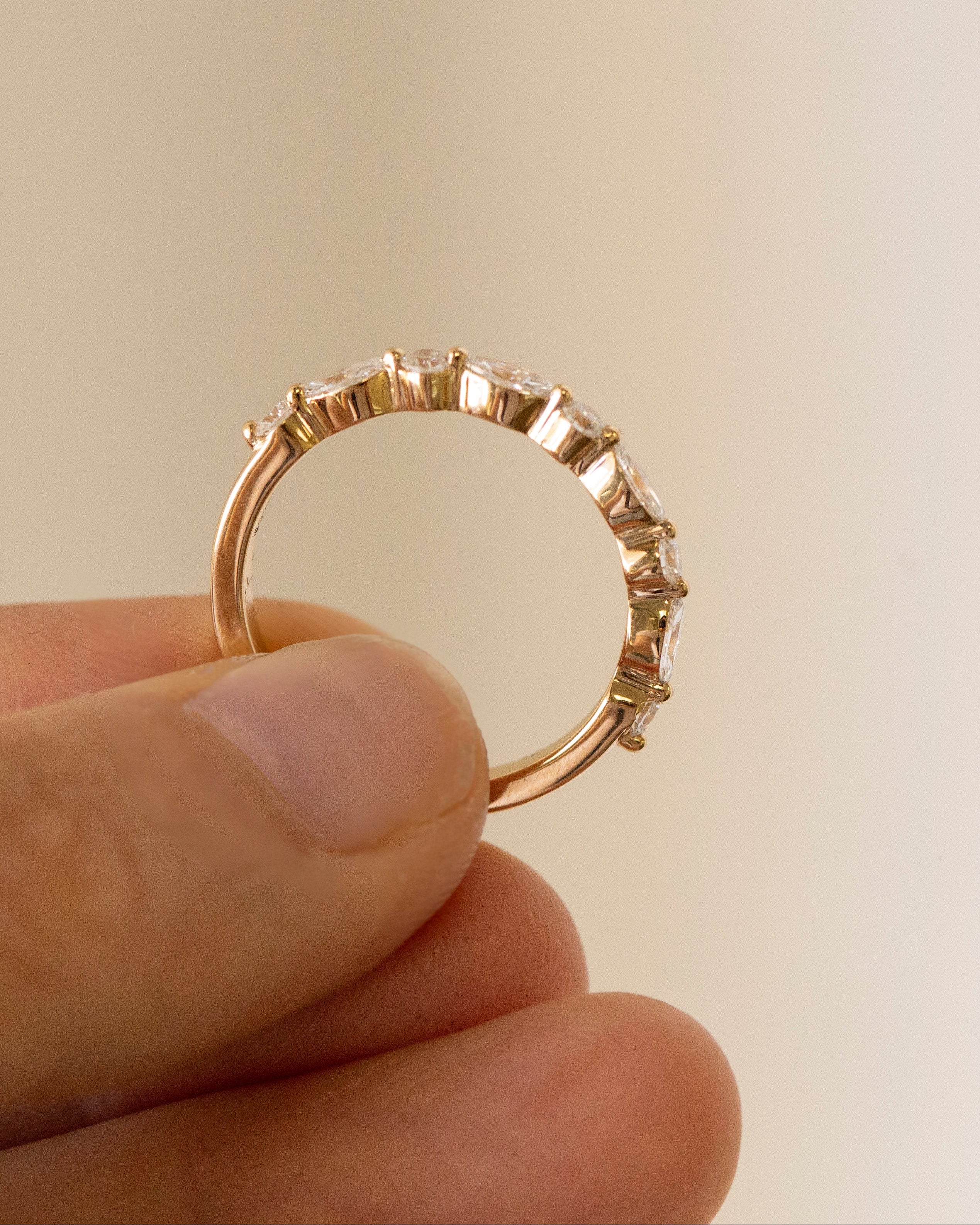Marquise and Round Lab Diamond Band, 14k Gold Half Eternity Stacking Ring, Delicate Wedding Band for Her - Image 5