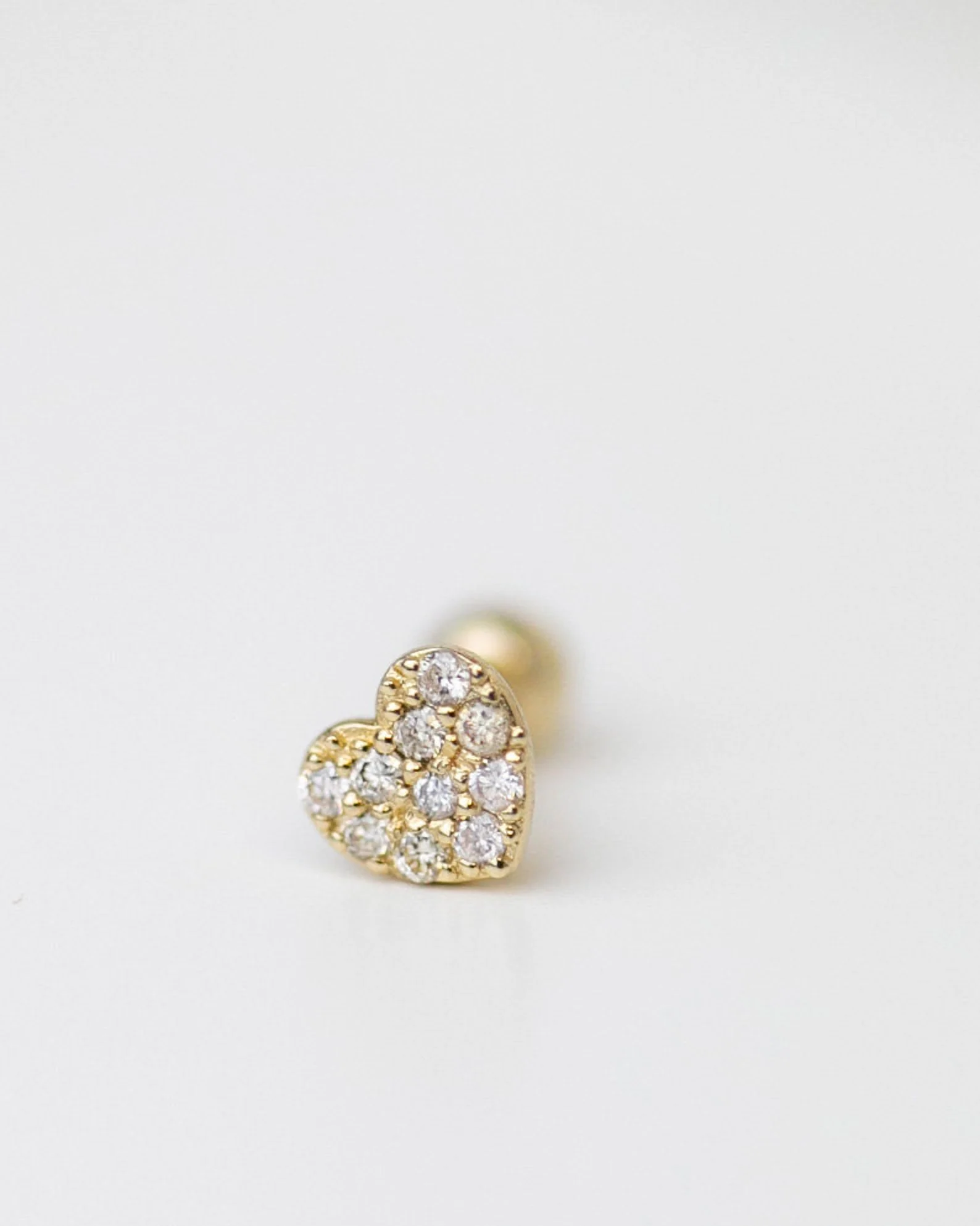 14k Mini Diamond heart Barbell Ear Stud - Image 2