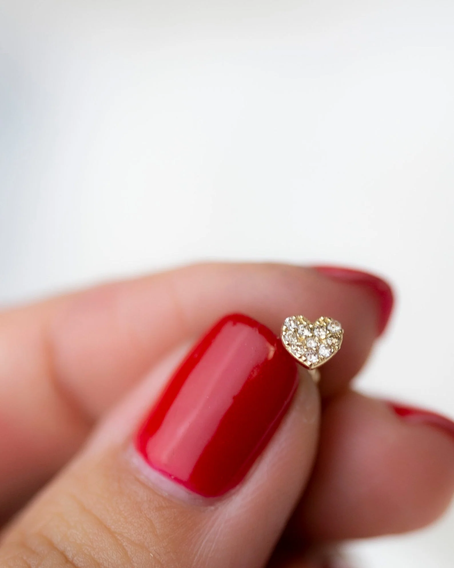 14k Mini Diamond heart Barbell Ear Stud - Image 4