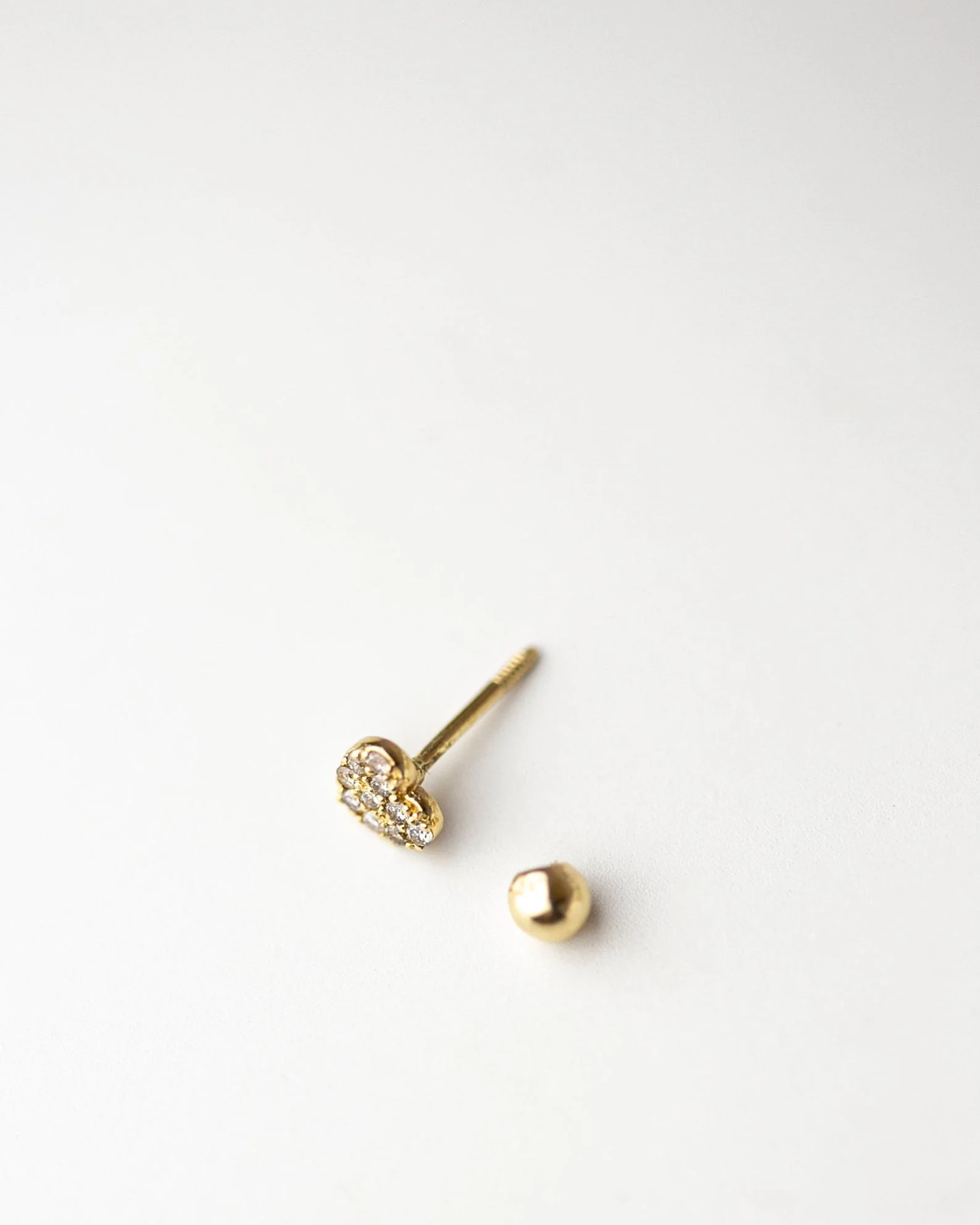 14k Mini Diamond heart Barbell Ear Stud - Image 5