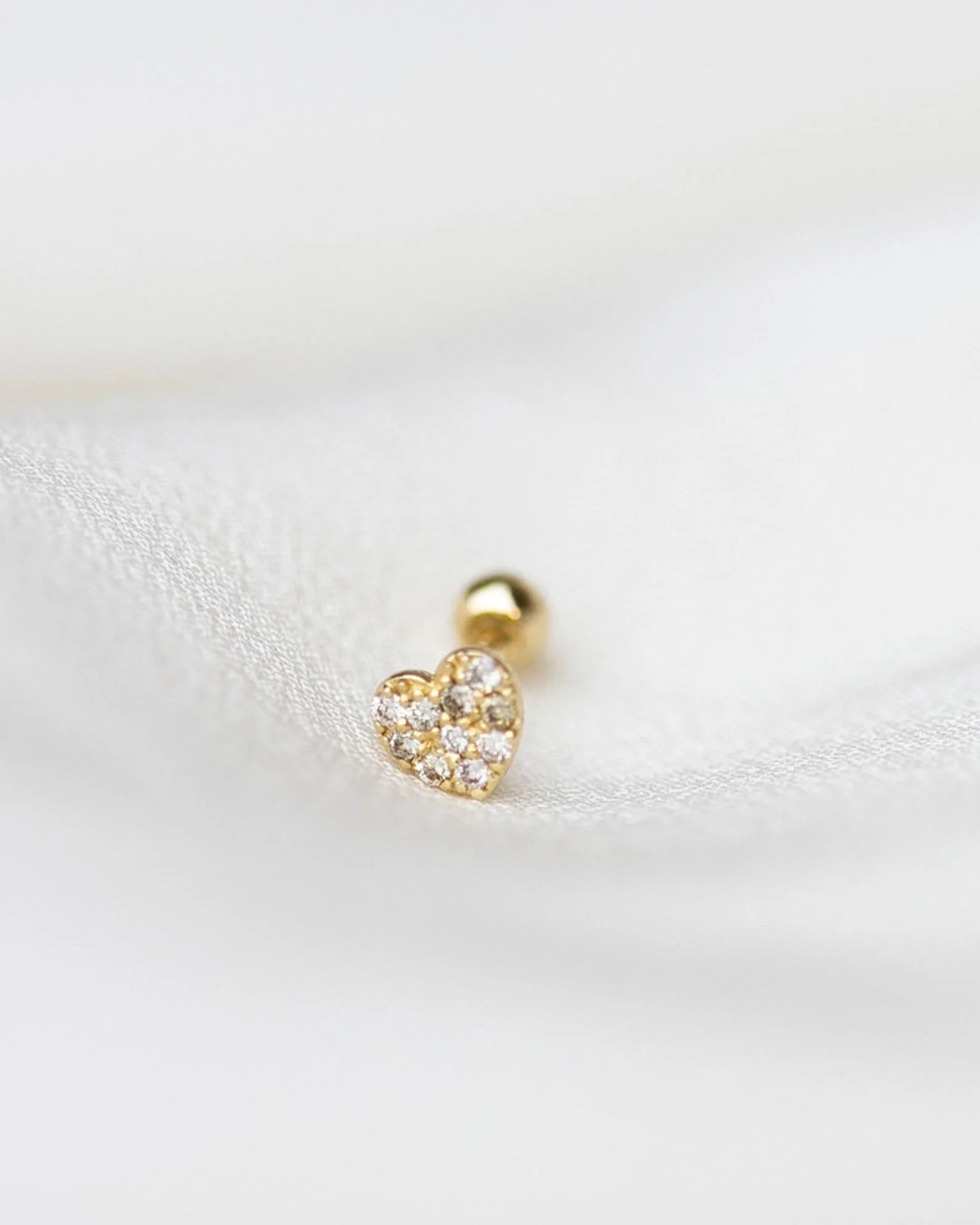 14k Mini Diamond heart Barbell Ear Stud - Image 6