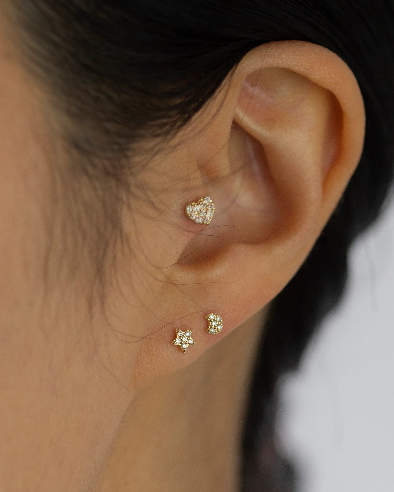 14k Mini Diamond heart Barbell Ear Stud - Image 7