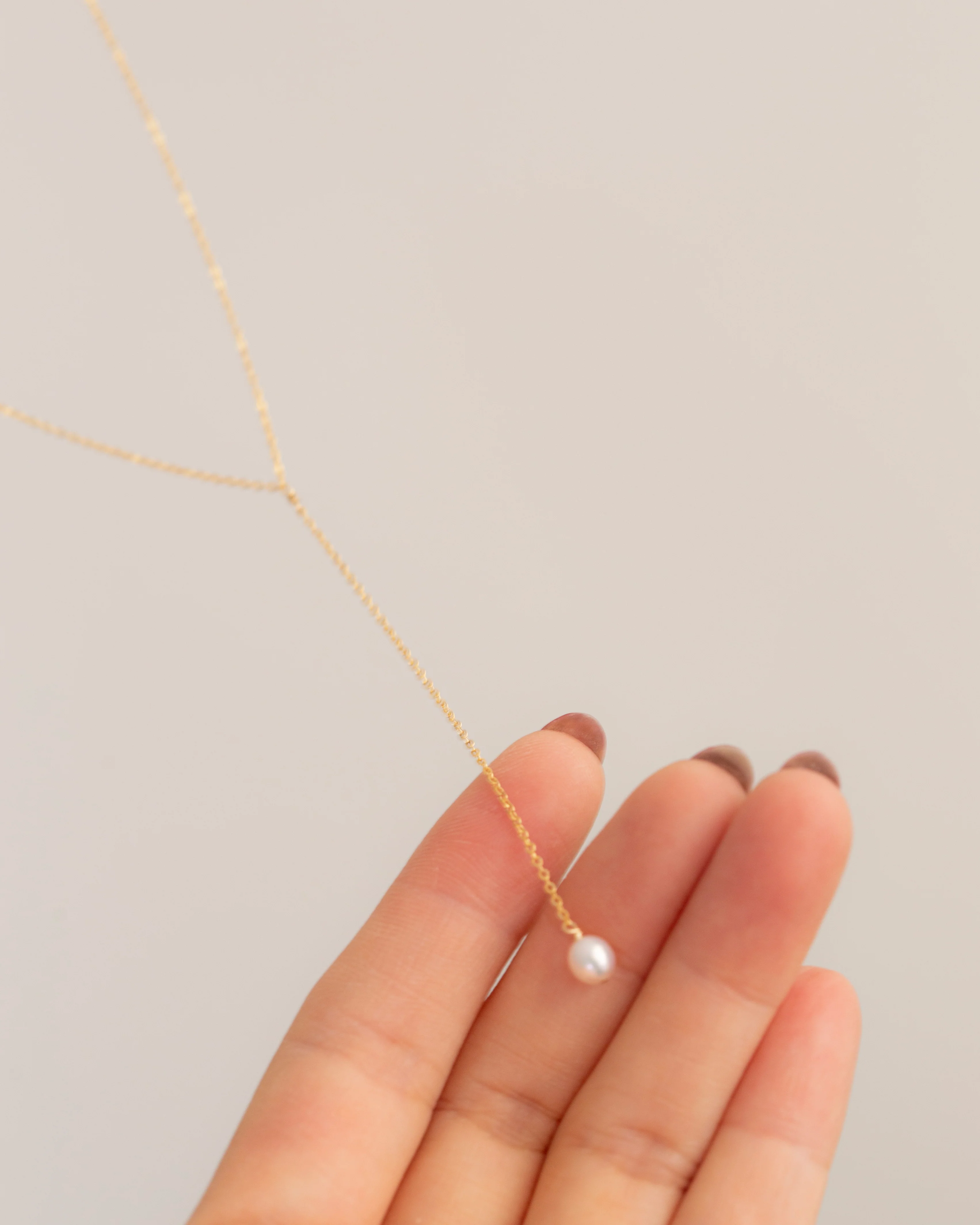 Mini Pearl Lariat Necklace - Image 4