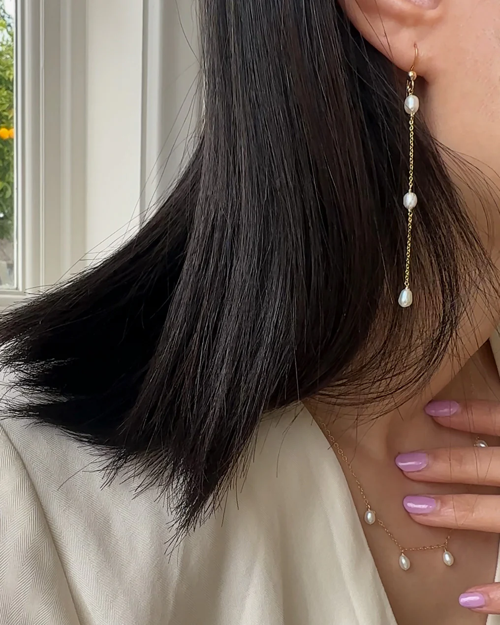 Natural Fresh Water Pearl Drop Earrings in 14k Solid Gold - Image 4