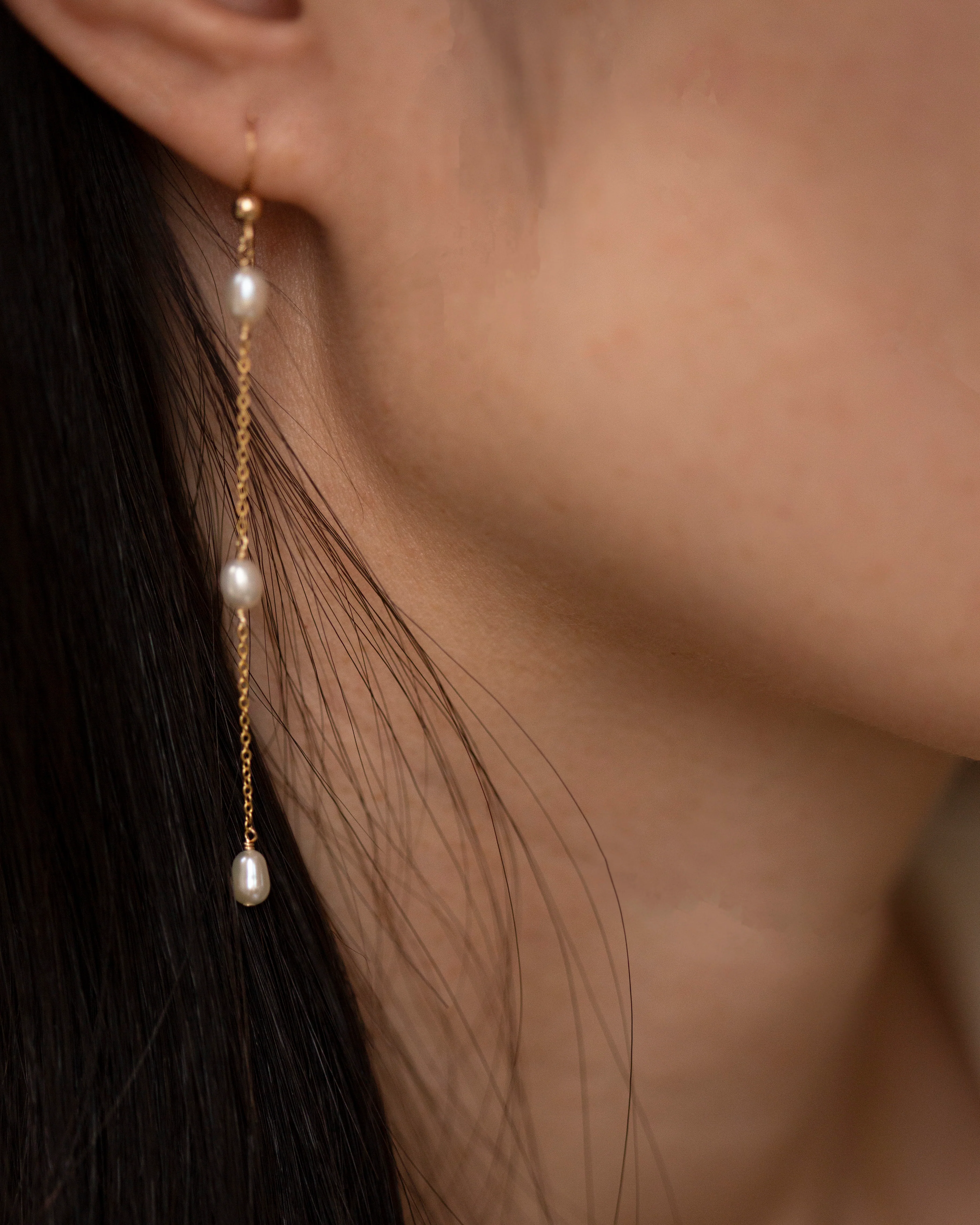 Natural Fresh Water Pearl Drop Earrings in 14k Solid Gold - Image 5