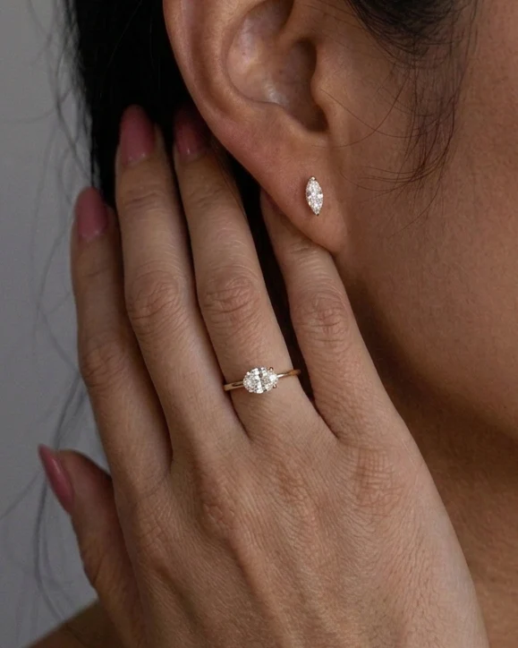 Oval Lab Diamond Ring East West Set in Solid 14k Gold