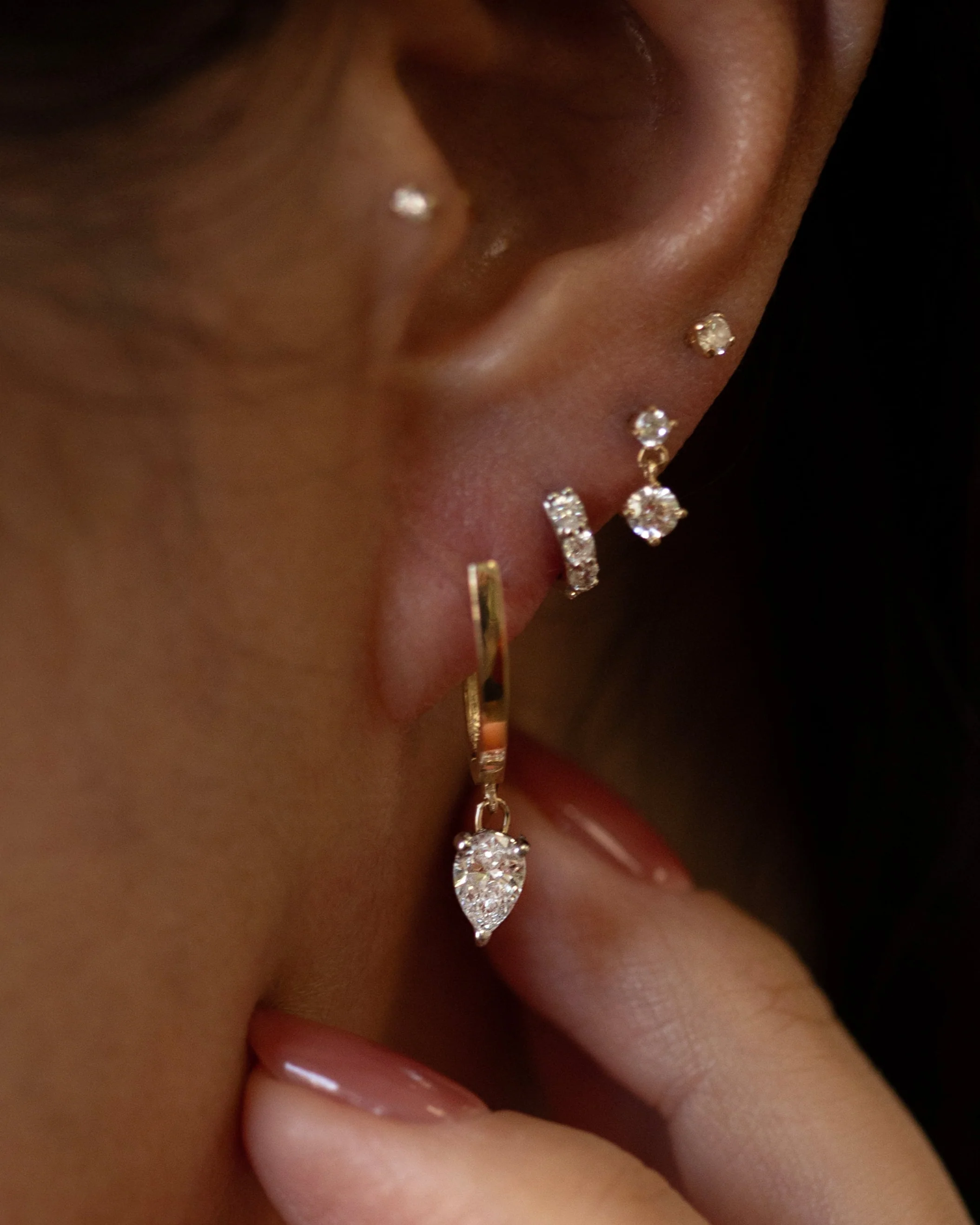 Pear Cut Lab Diamond Hoop Earrings - Image 3