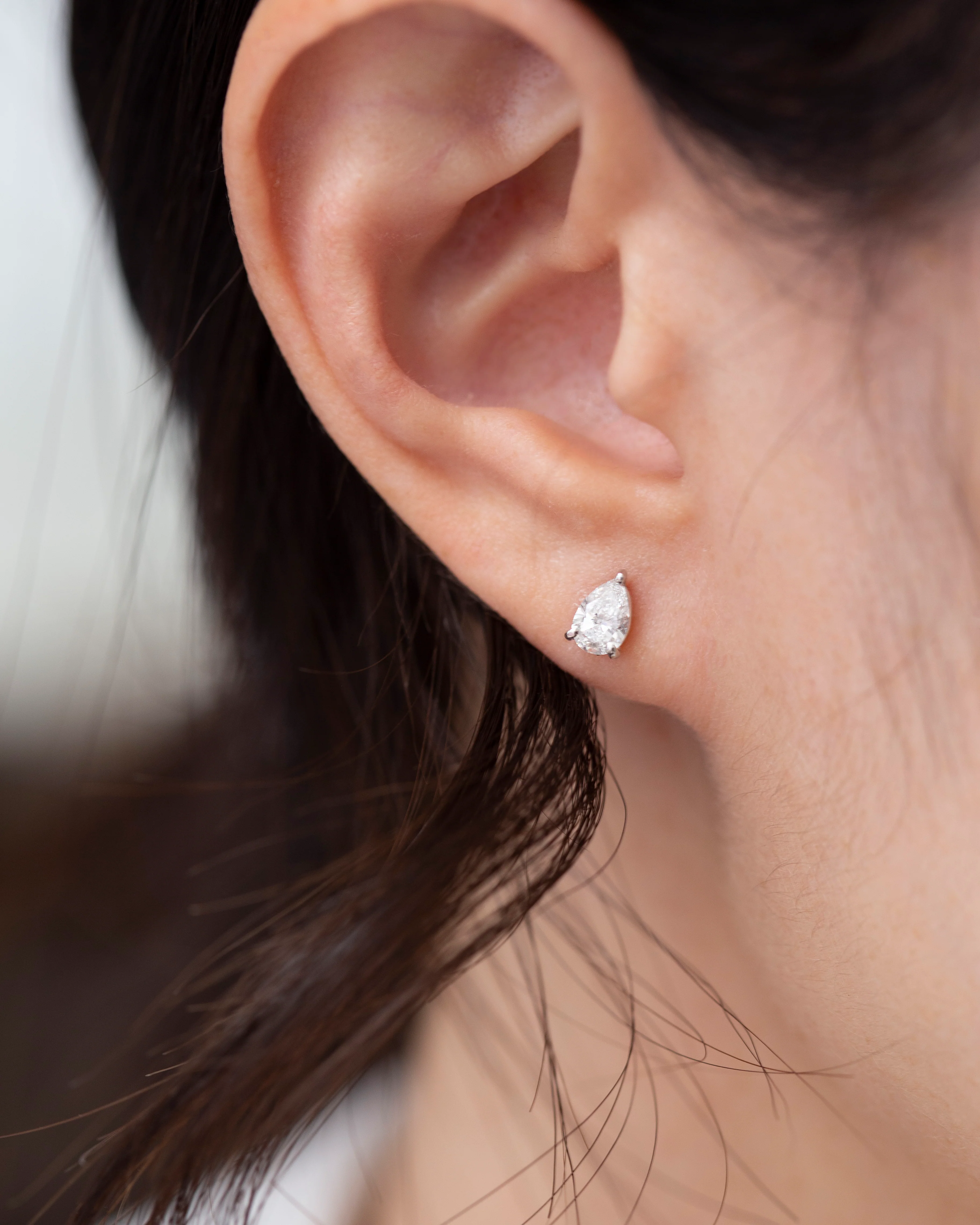 Pear Cut Lab Grown Diamond Solitaire Stud Earring - Image 3