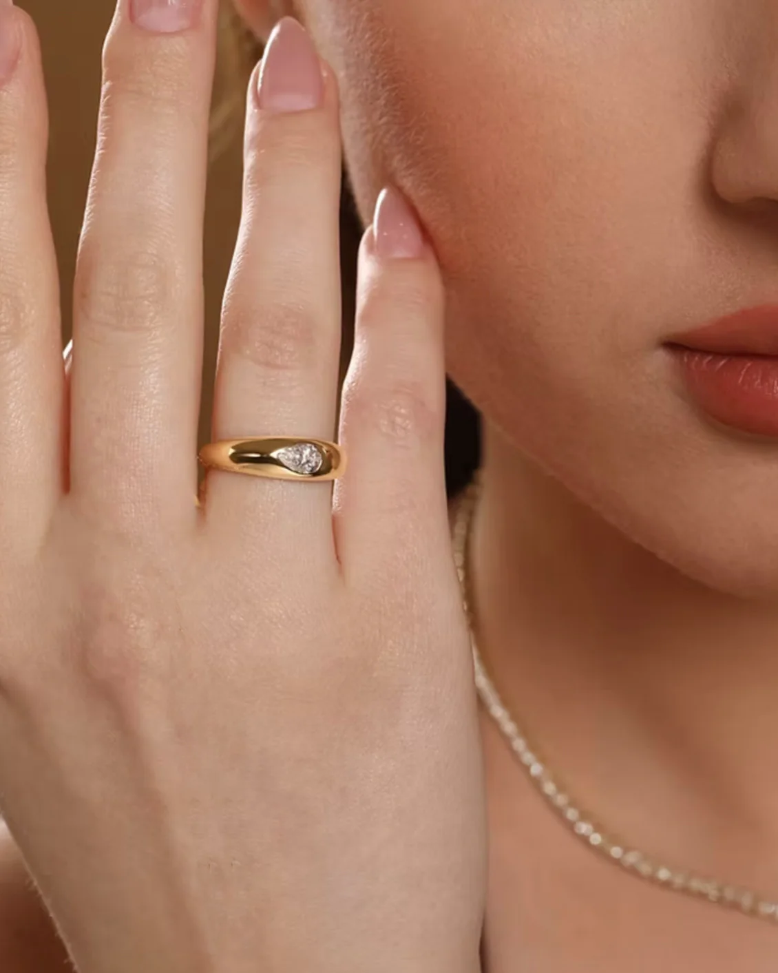 Pear Diamond Sideways Dome Ring