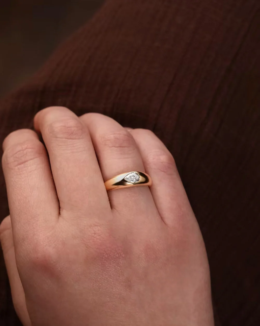 Pear Diamond Sideways Dome Ring - Image 4