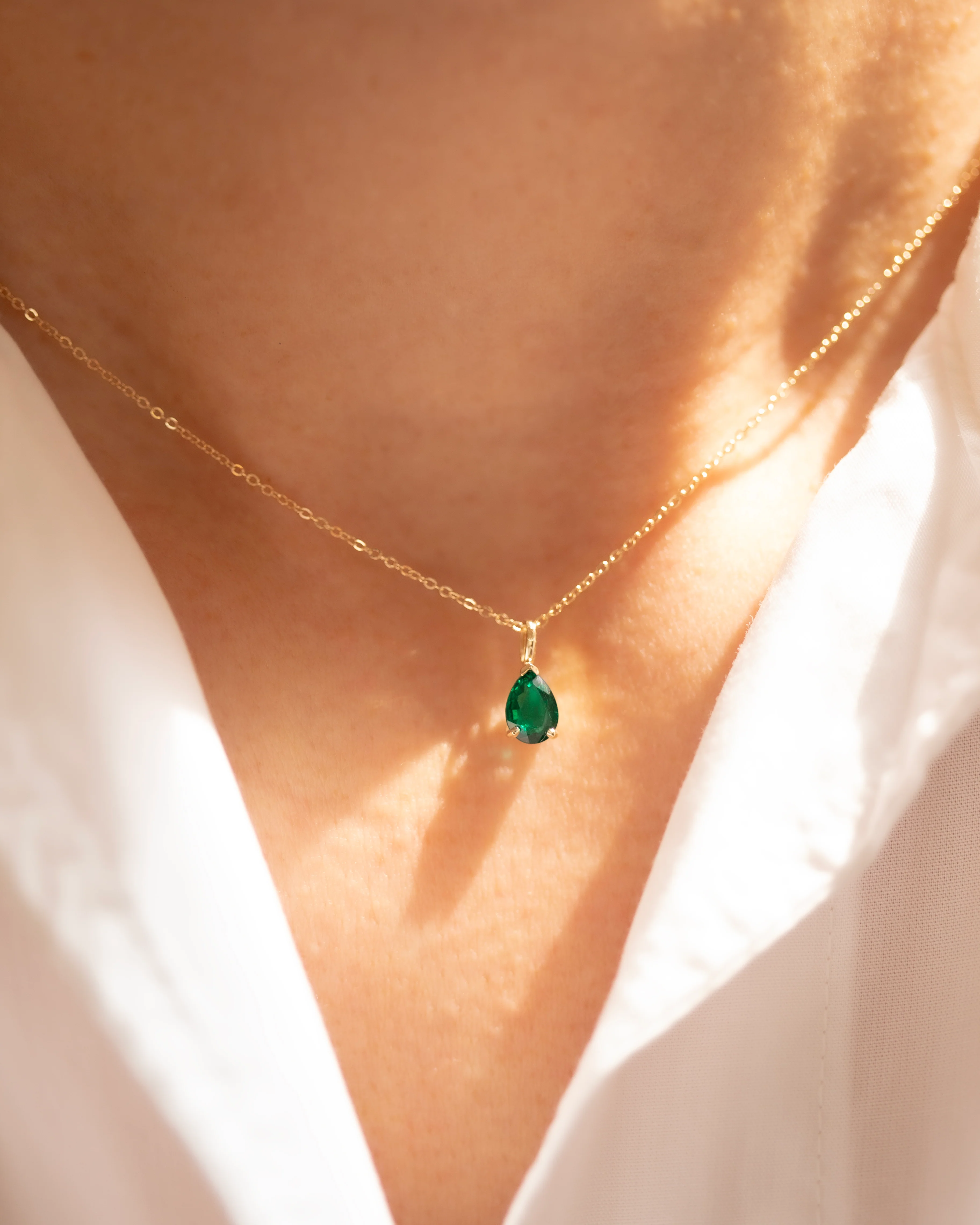 Emerald Pear Pendant Necklace