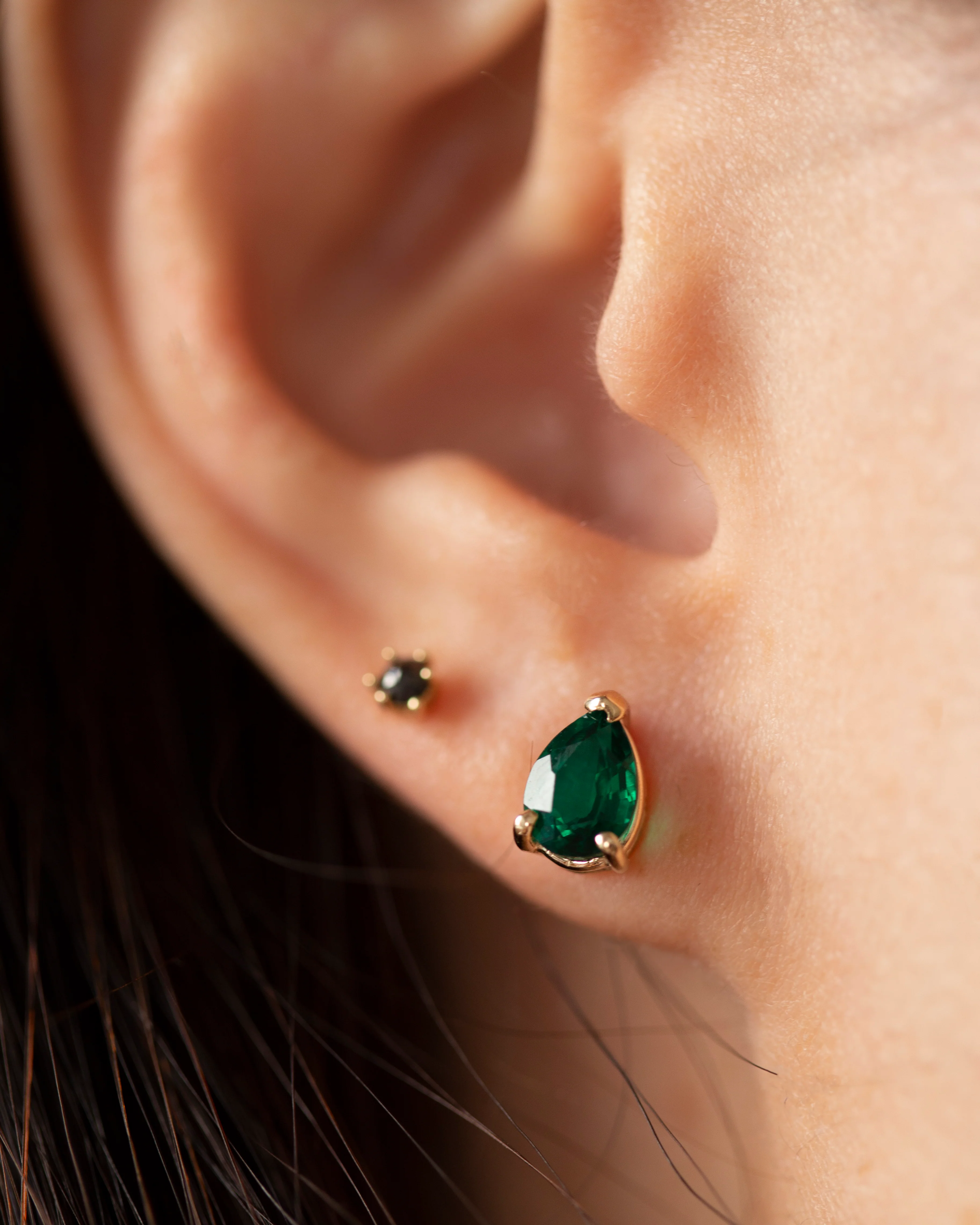 Pear Emerald Stud Earrings in 14k Gold - Image 2