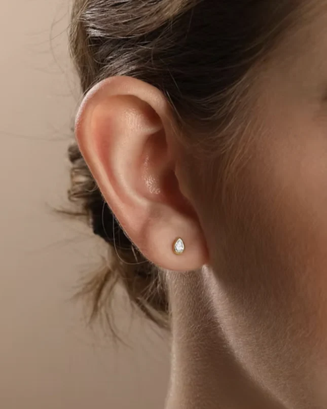 Pear-Shaped Diamond Bezel Stud Earrings - Image 2