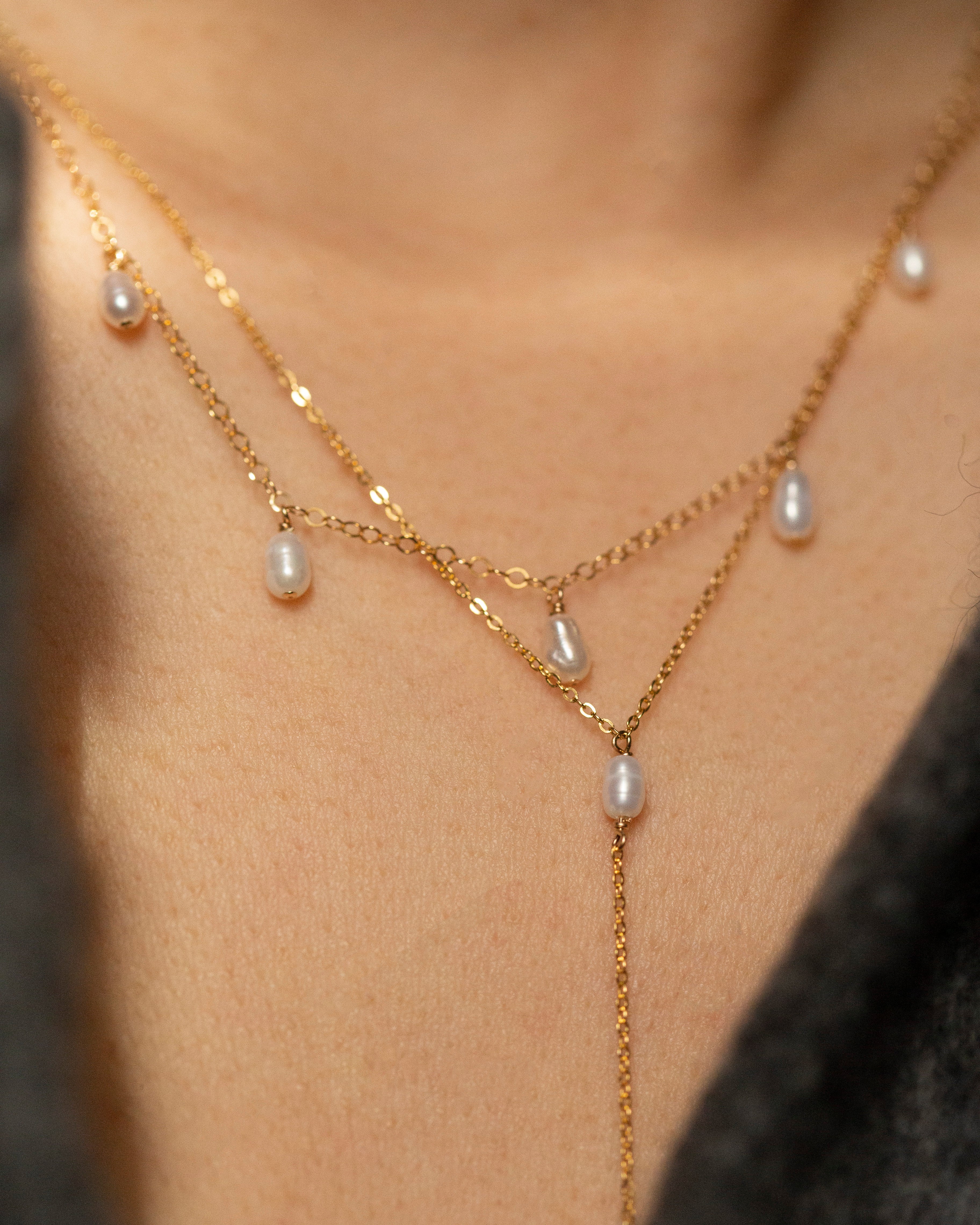 Pearl Lariat Necklace | 14K Gold Freshwater Pearl Necklace - Image 3