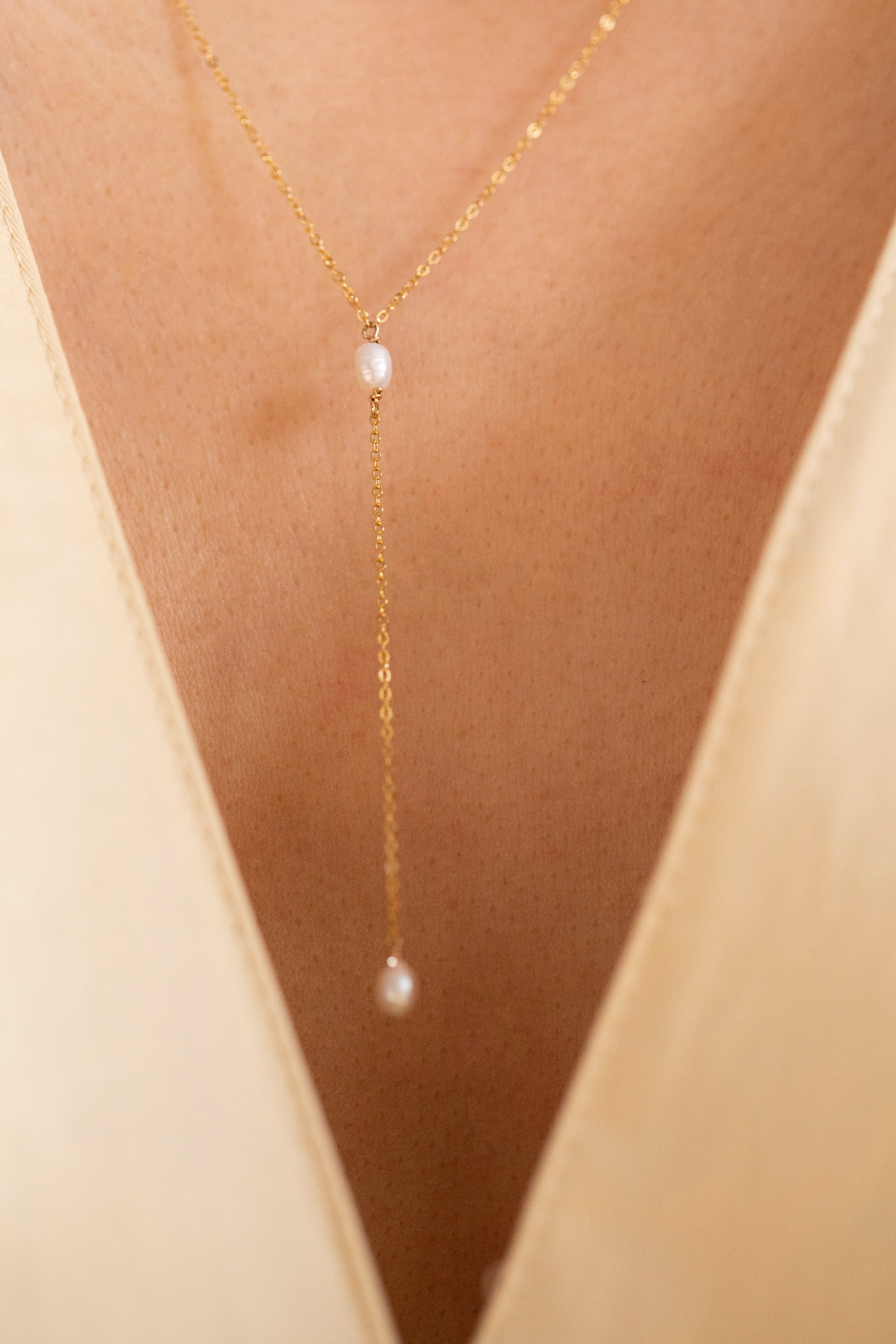 Pearl Lariat Necklace | 14K Gold Freshwater Pearl Necklace - Image 4