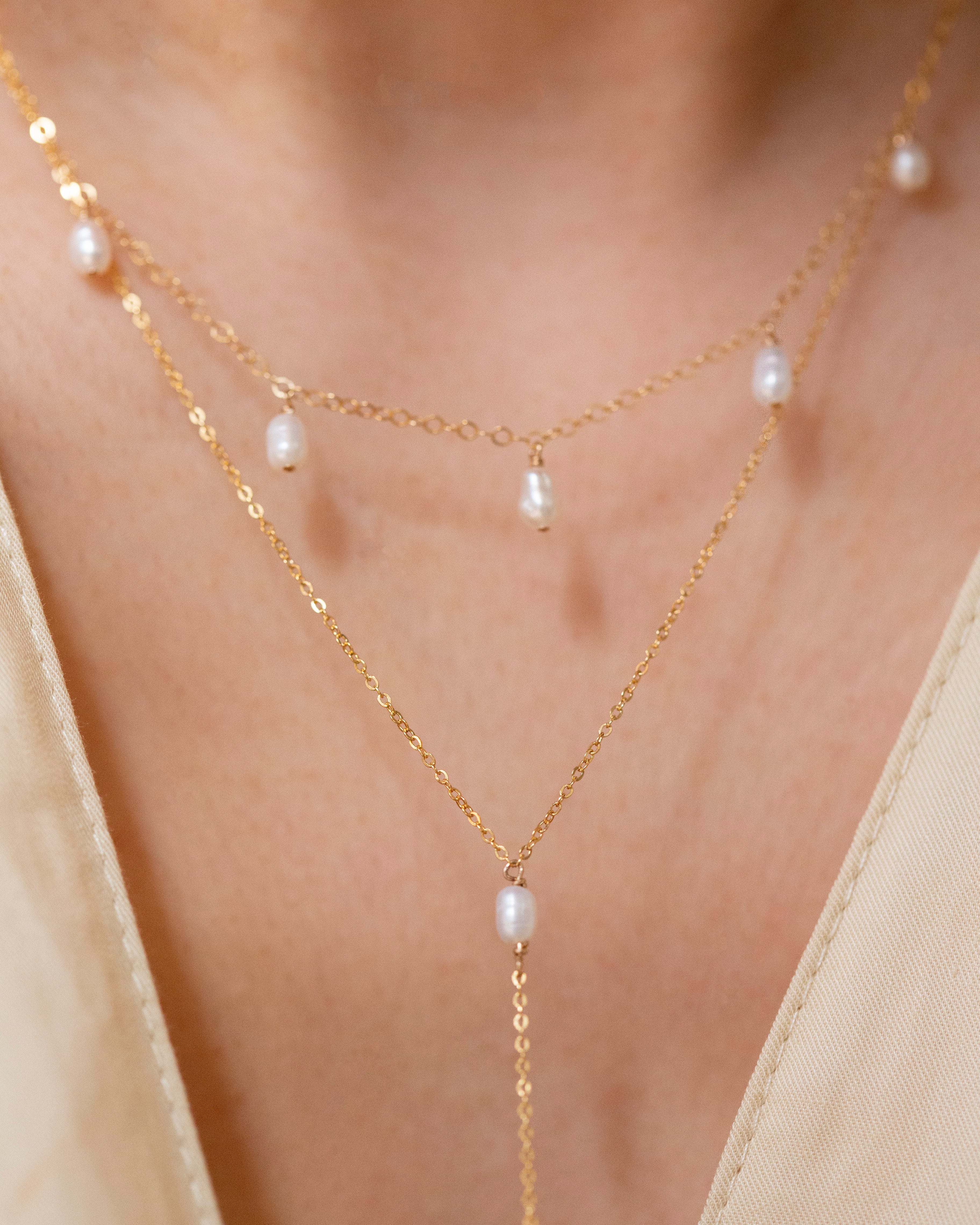 Pearl Lariat Necklace | 14K Gold Freshwater Pearl Necklace - Image 5