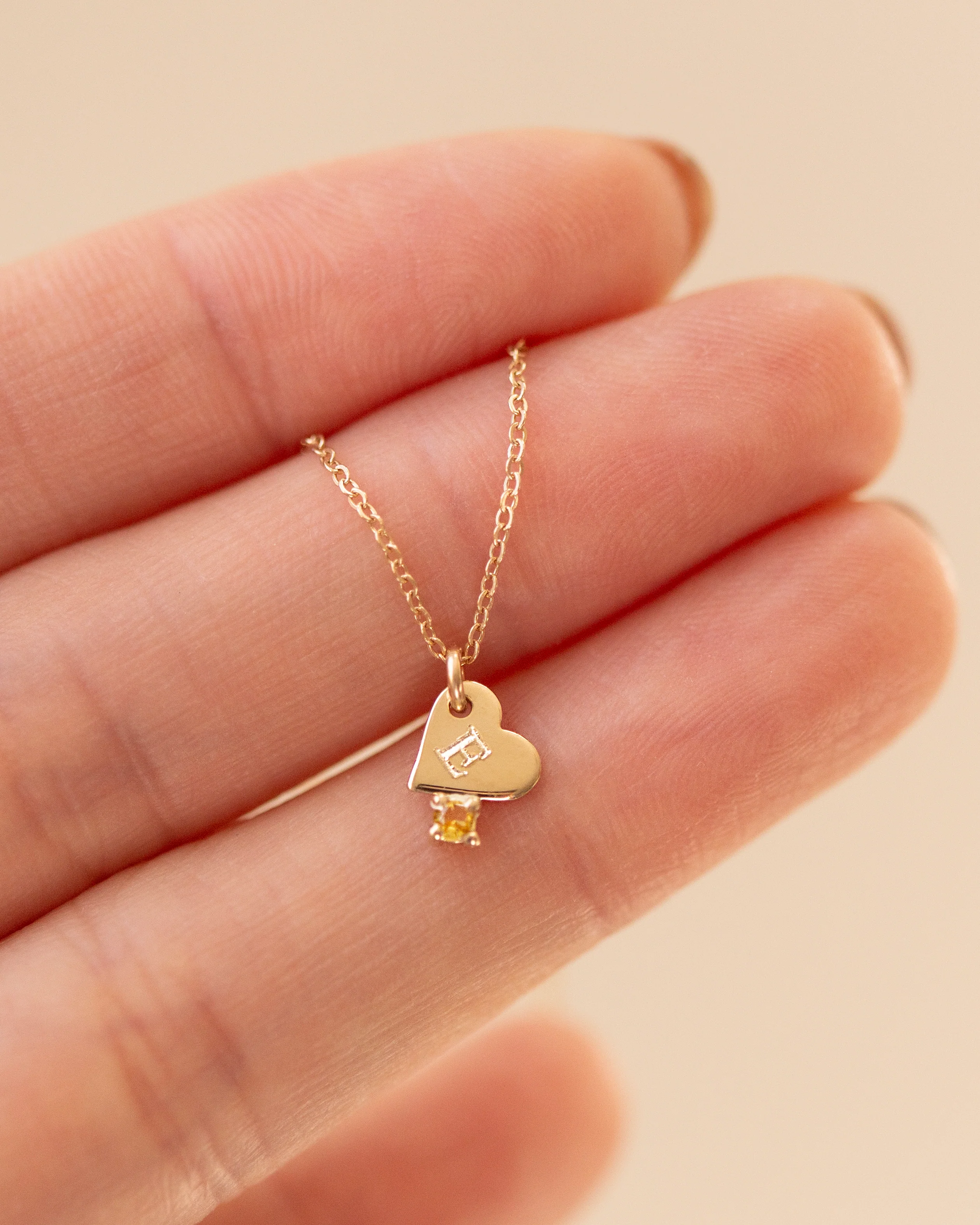 Personalized 14k Gold Heart Necklace with Initial and Birthstone - Image 3