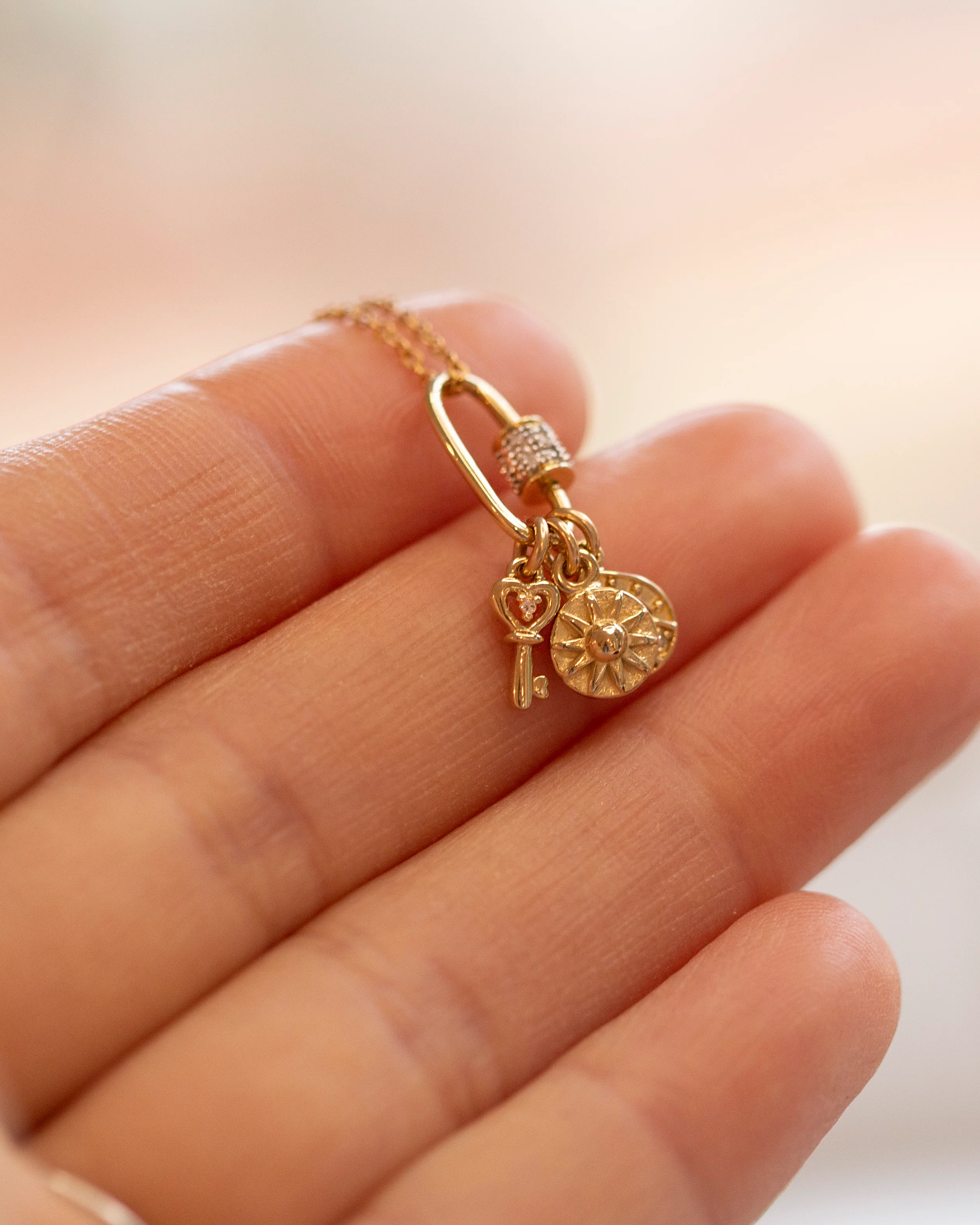 Real 14k Gold and Diamond Carabiner Screw Clasp / 14k Gold Charm Holder - Image 7