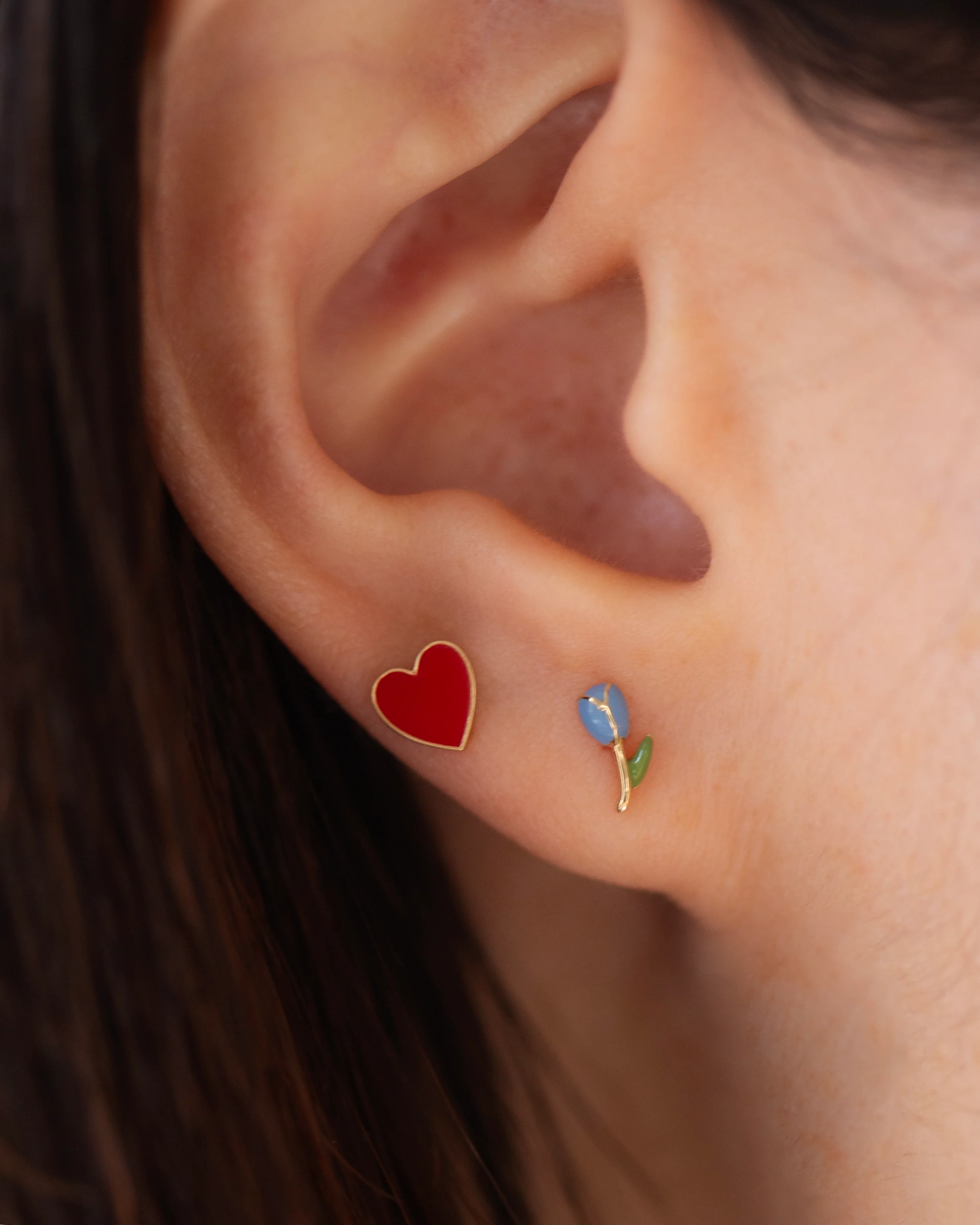 Red Enamel Heart Stud Earrings - Image 2