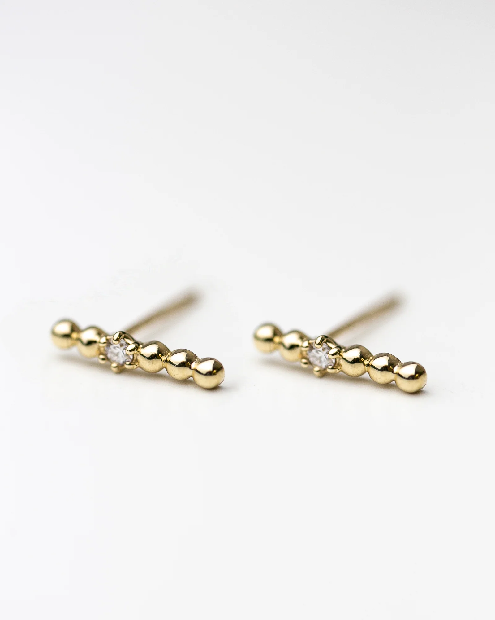 14k Round Bead Studs with diamond accent - Image 6