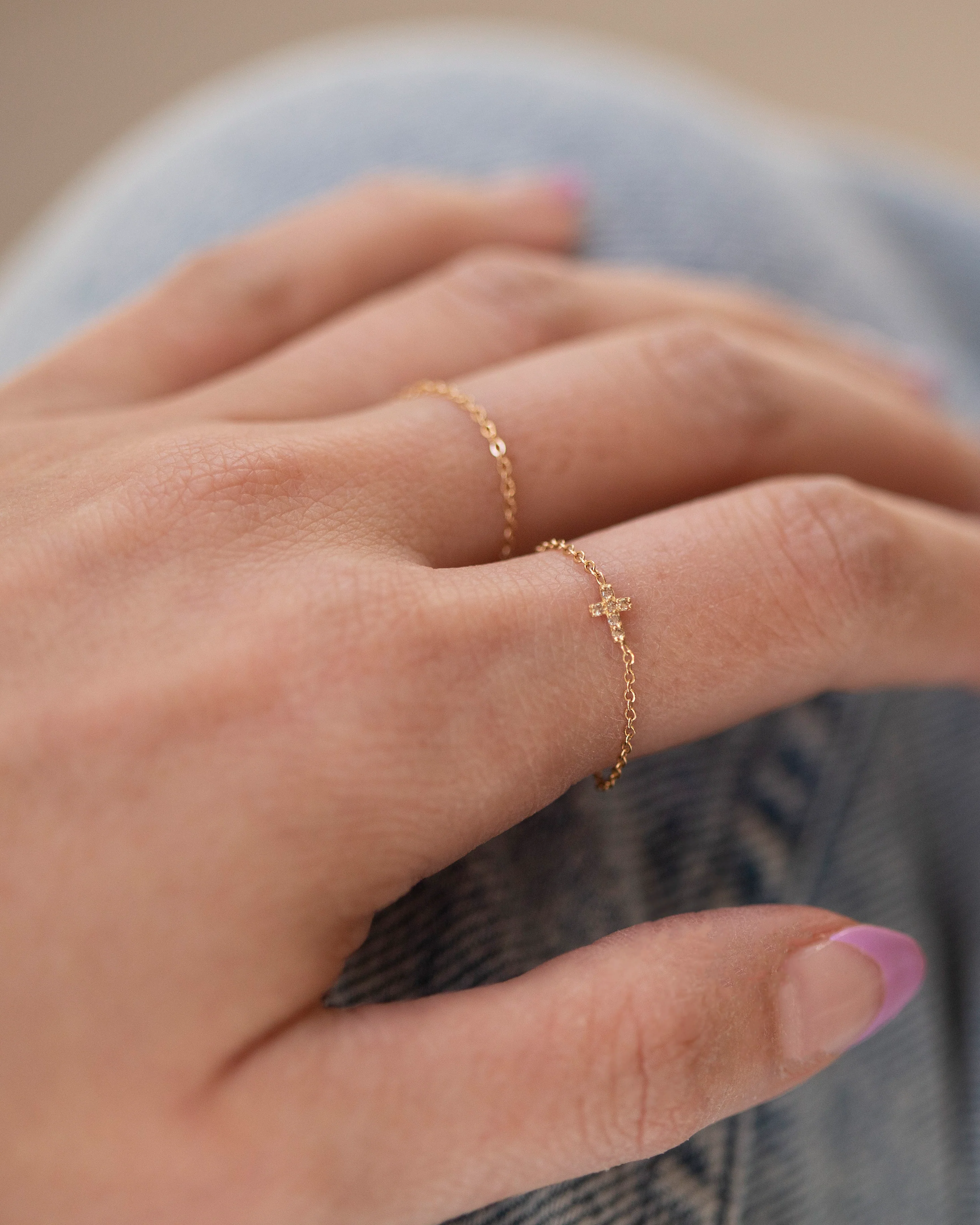 Small 14k Diamond Cross Chain Ring