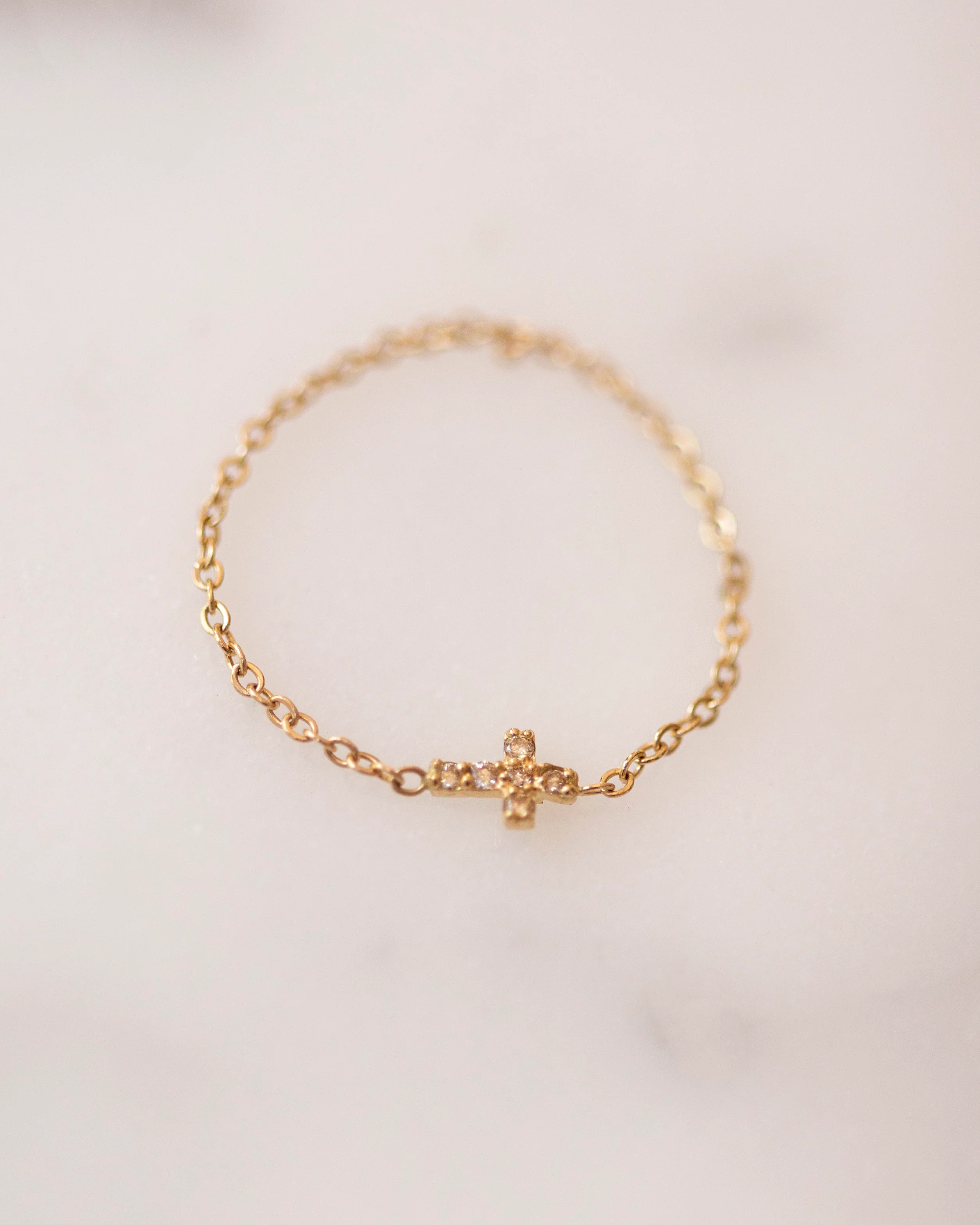 Small 14k Diamond Cross Chain Ring - Image 3