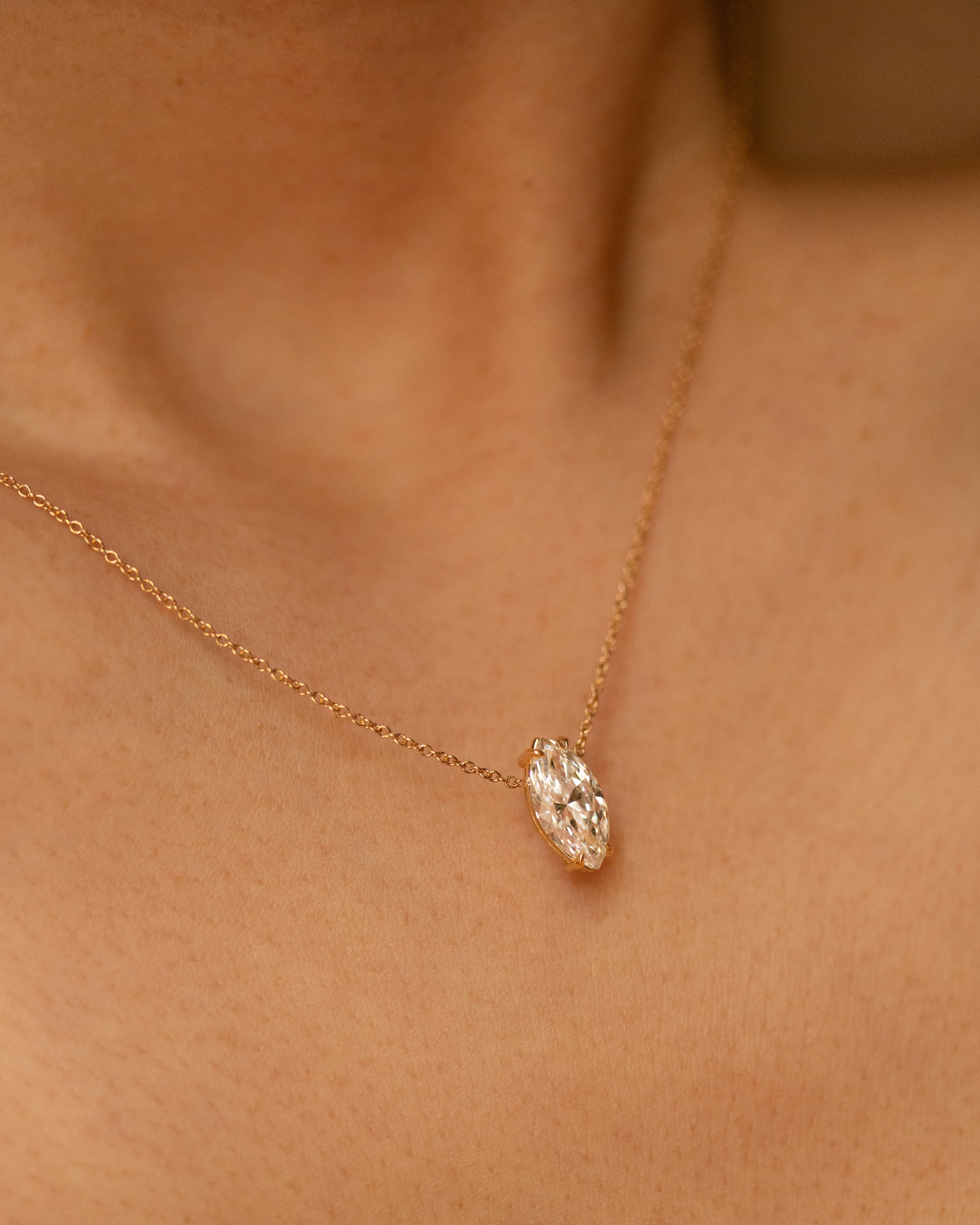 The "Aura" Vertical Marquise Lab-Grown Diamond Necklace | IGI Certified 14k Gold