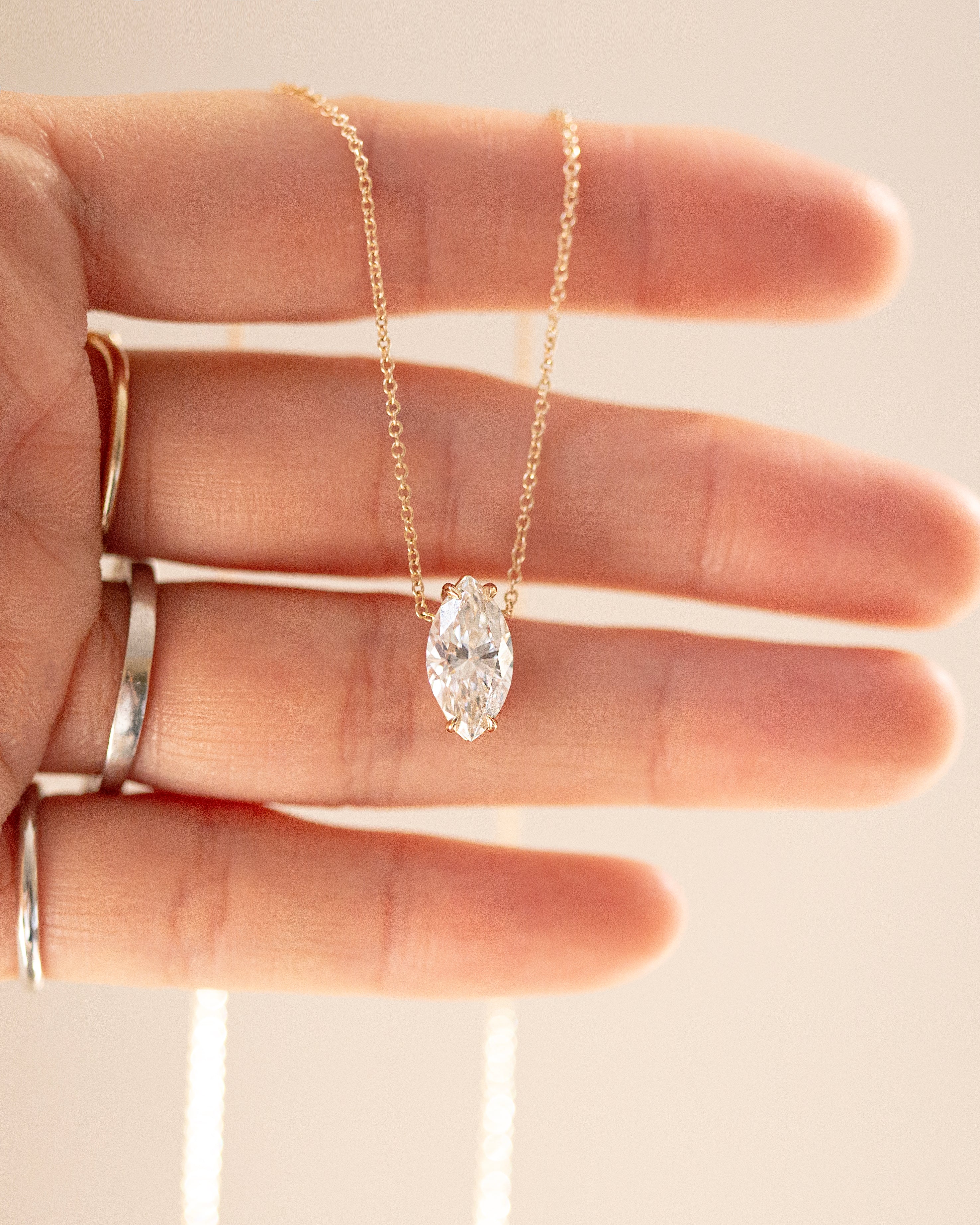 The "Aura" Vertical Marquise Lab-Grown Diamond Necklace | IGI Certified 14k Gold - Image 2