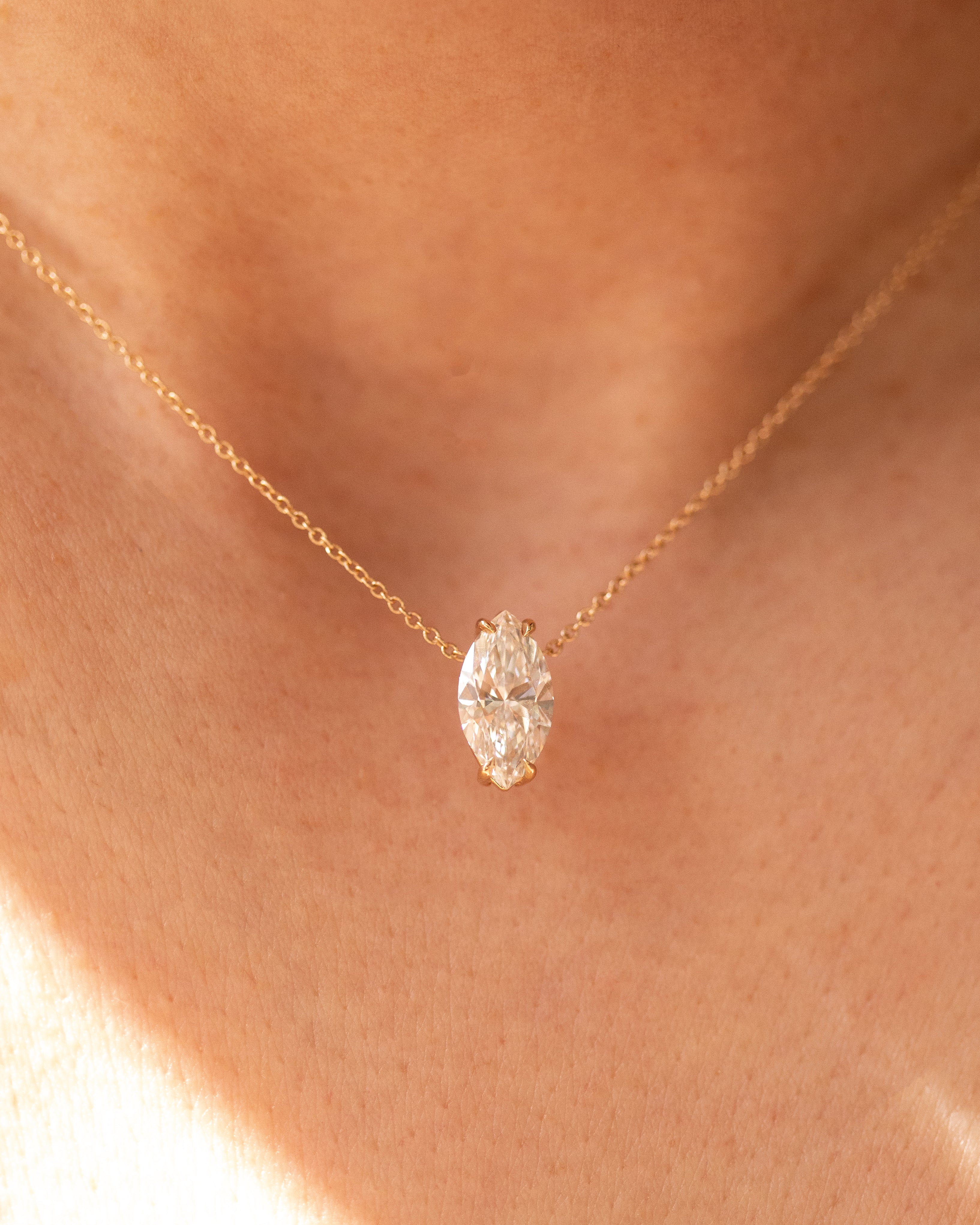 The "Aura" Vertical Marquise Lab-Grown Diamond Necklace | IGI Certified 14k Gold - Image 4