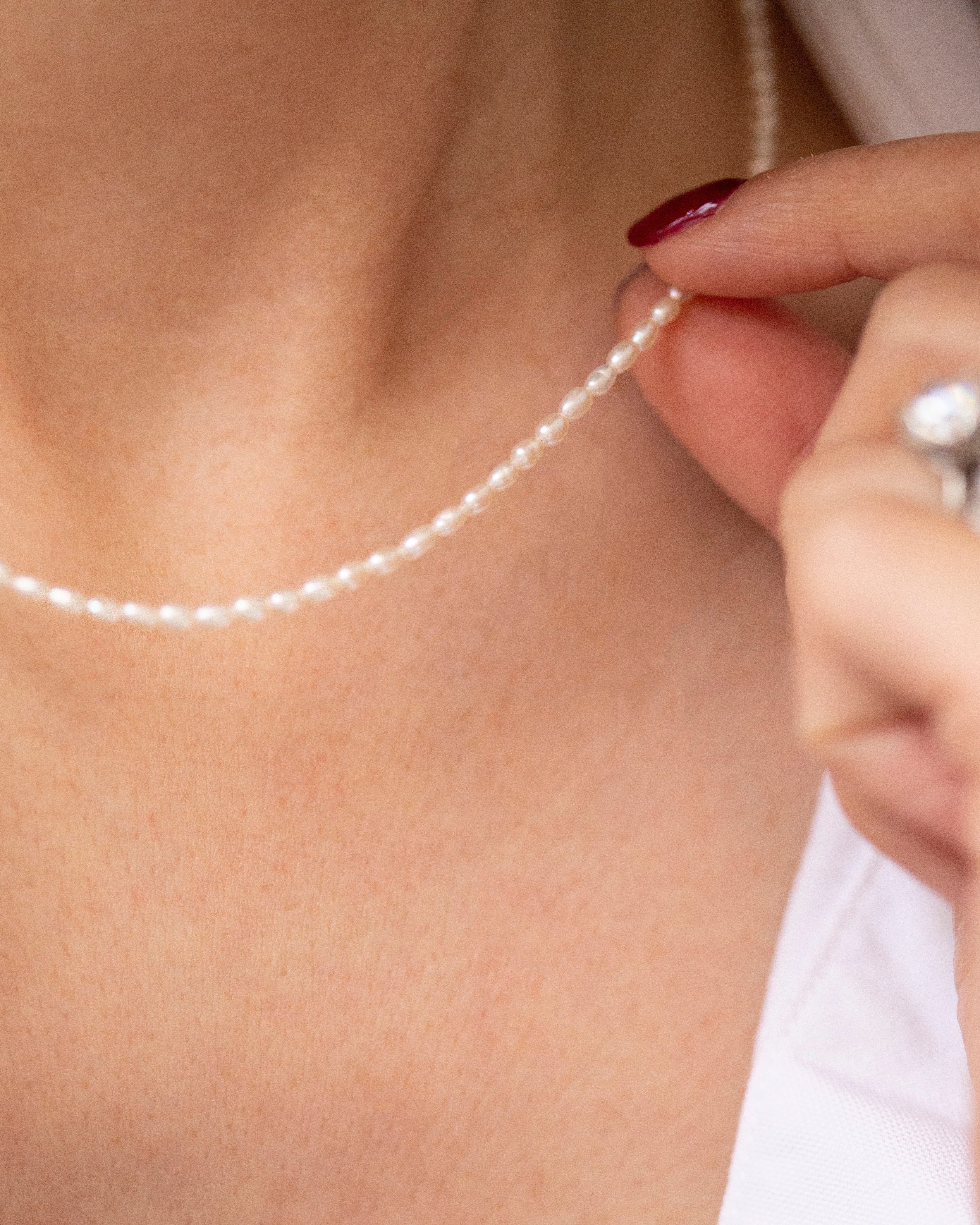 Tiny Freshwater Pearl Necklace, 3-4mm Real Pearl Choker, Minimalist Floating Seed Pearl Necklace