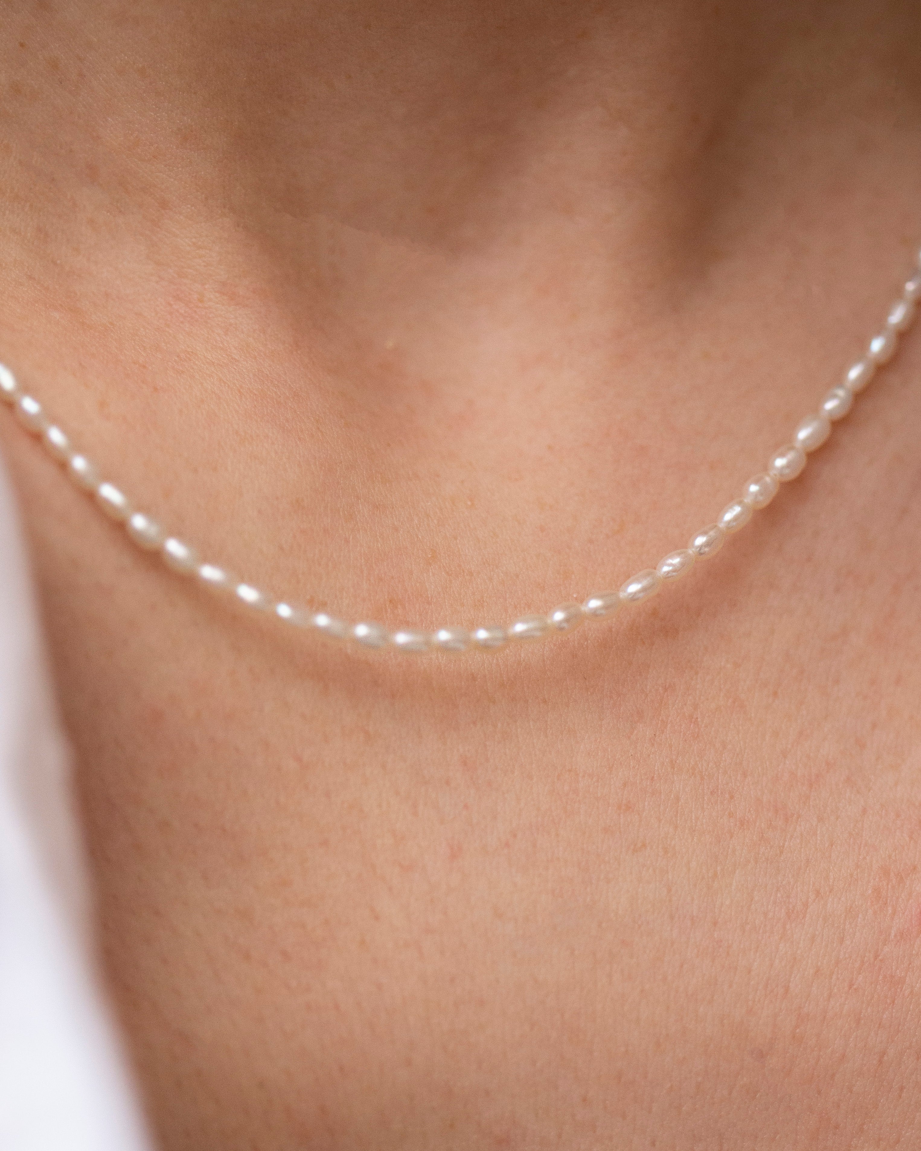 Tiny Freshwater Pearl Necklace, 3-4mm Real Pearl Choker, Minimalist Floating Seed Pearl Necklace - Image 2